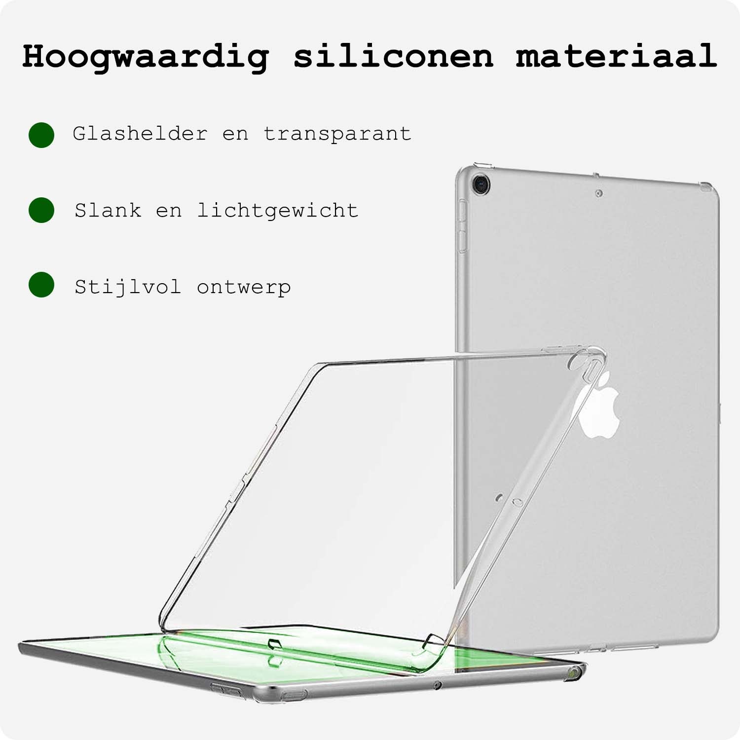 BASEY. Hoesje Geschikt voor iPad 10.2 2019 Tablethoes Shockbestendig Back Cover Siliconen Tablet Case Met 2x Screenprotector - Transparant