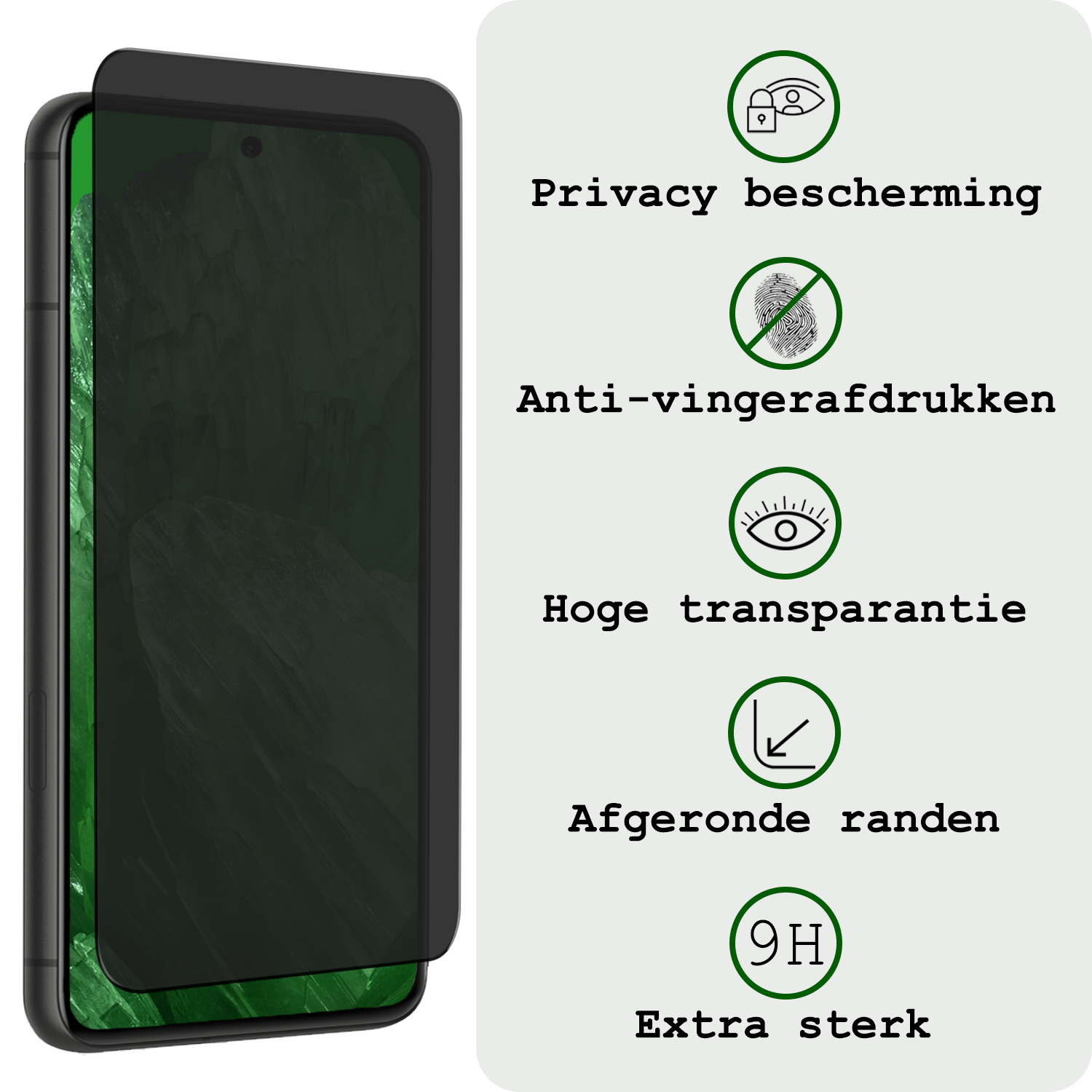 BASEY. Screenprotector Geschikt voor Google Pixel 8a Screenprotector Privacy Beschermglas - Screenprotector Geschikt voor Google Pixel 8a Screen Protector Full Screen Privacy - 2 Stuks