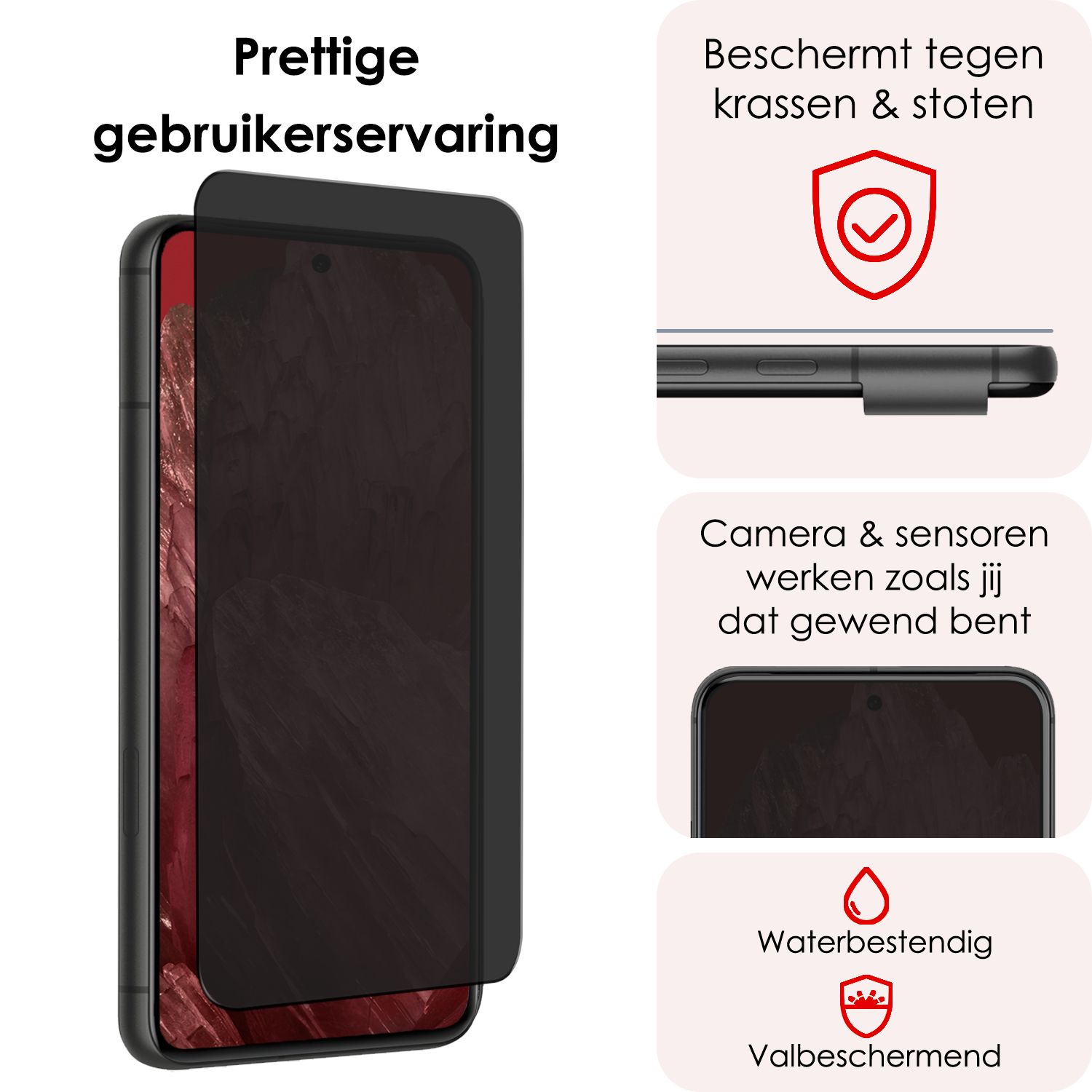 NoXx Screenprotector Geschikt voor Google Pixel 8a Screenprotector Privacy Tempered Glass Gehard Glas Display Cover