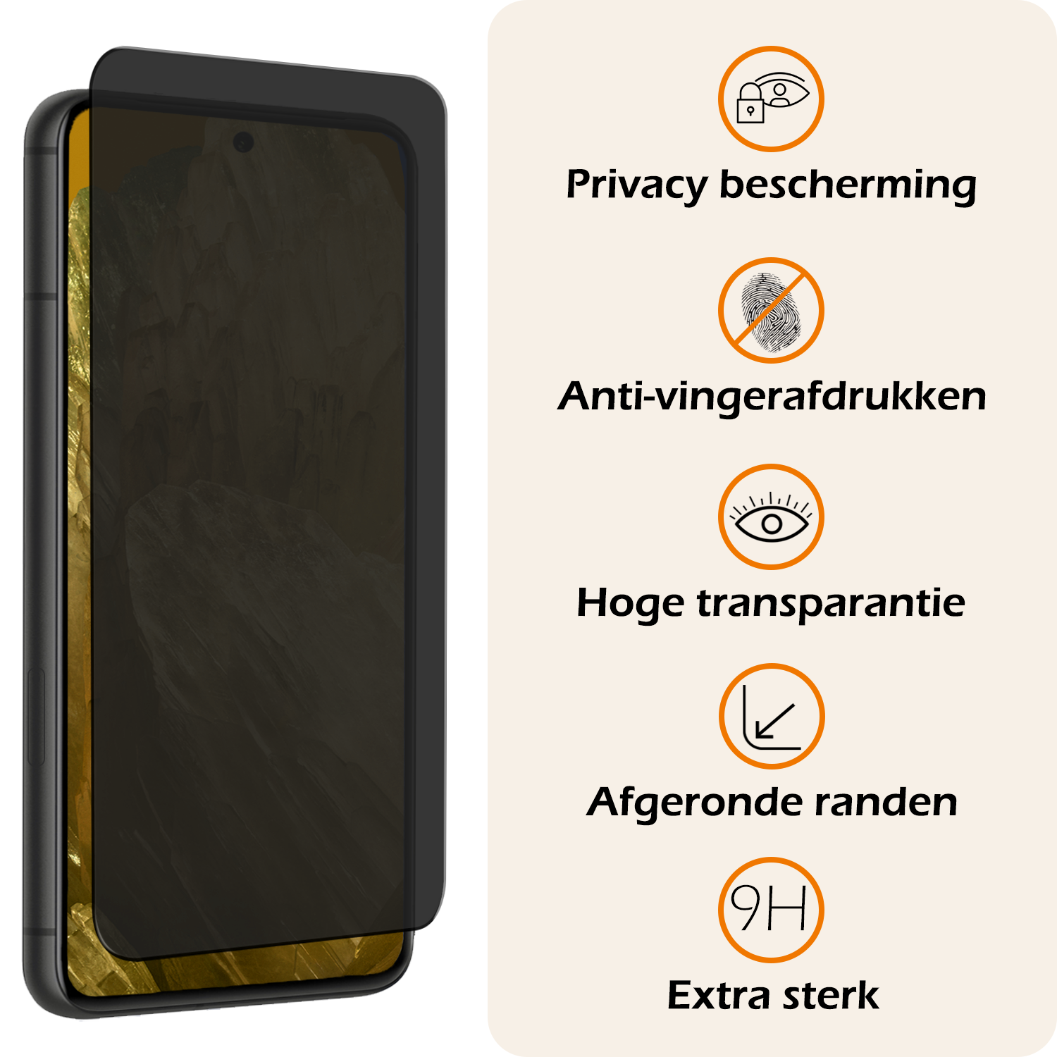 Nomfy Screenprotector Geschikt voor Google Pixel 8a Screenprotector Privacy Bescherm Glas - Screenprotector Geschikt voor Google Pixel 8a Privacy Screenprotector Tempered Glass