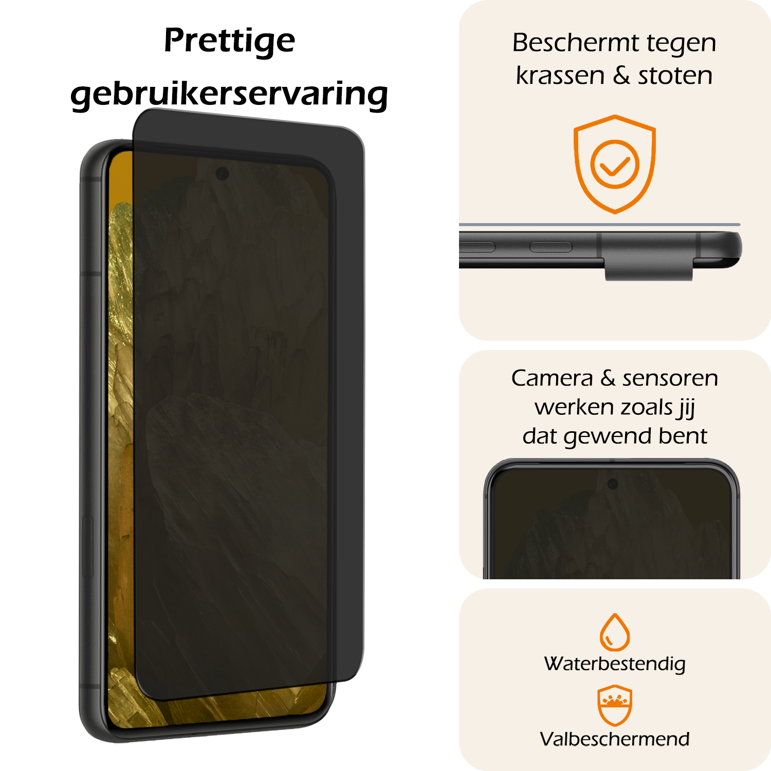 Nomfy Screenprotector Geschikt voor Google Pixel 8a Screenprotector Privacy Bescherm Glas - Screenprotector Geschikt voor Google Pixel 8a Privacy Screenprotector Tempered Glass - 3 PACK