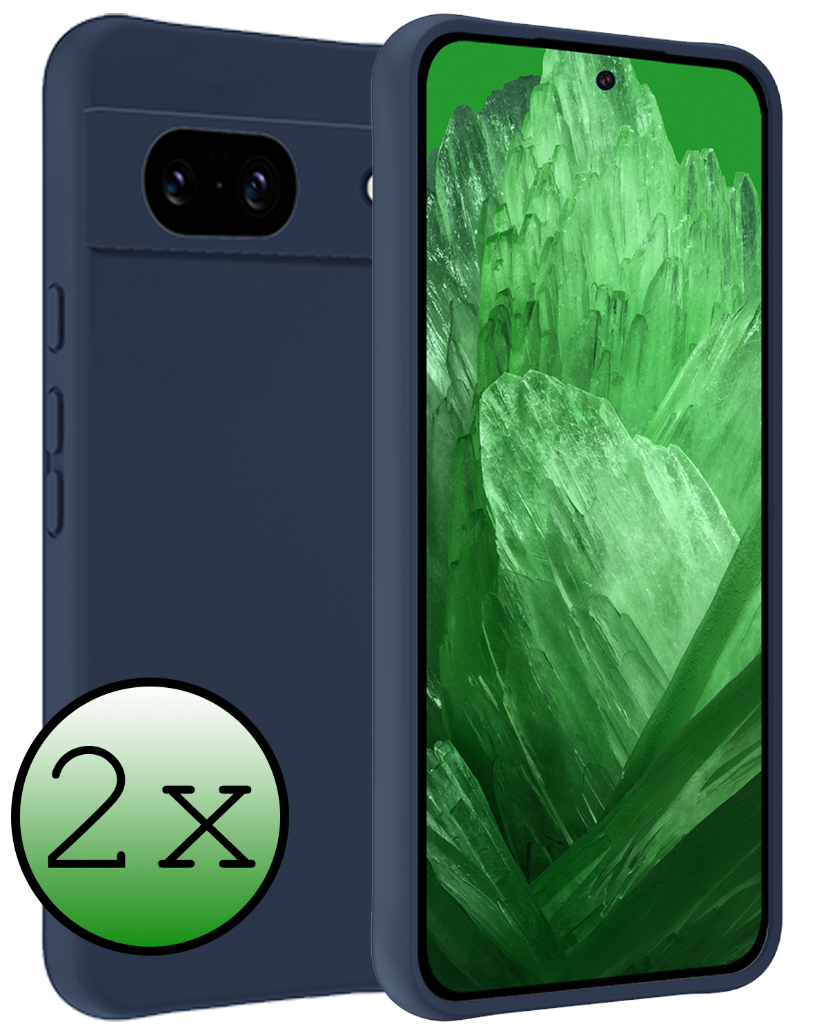 BASEY. Hoes Geschikt voor Google Pixel 8a Hoesje Siliconen Back Cover Case - Hoesje Geschikt voor Google Pixel 8a Hoes Cover Hoesje - Donkerblauw - 2 Stuks