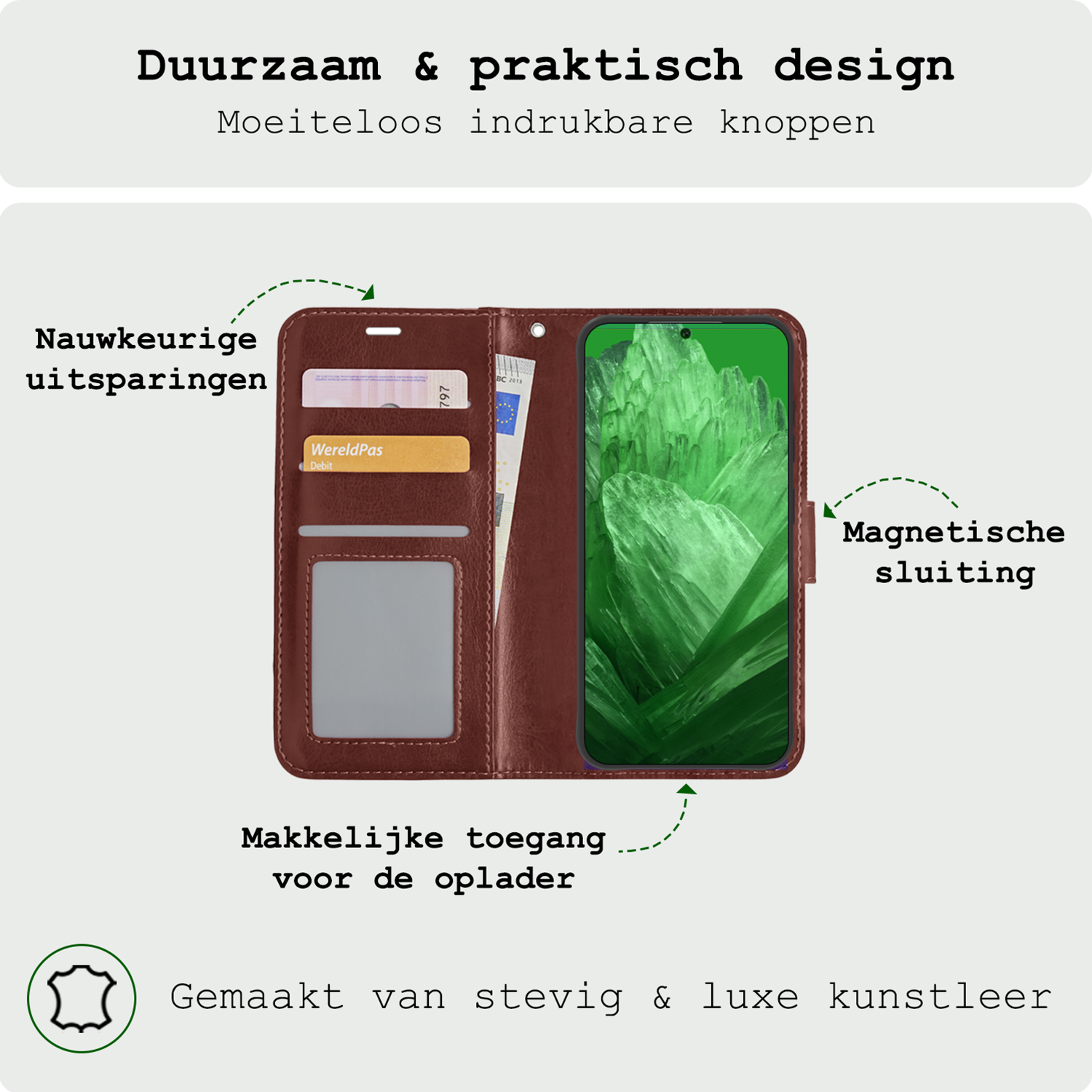 BASEY. Hoes Geschikt voor Google Pixel 8a Hoesje Bookcase Hoes Flip Case Book Cover - Hoesje Geschikt voor Google Pixel 8a Hoes Book Case Hoesje - Bruin