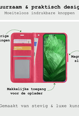 BASEY. Hoes Geschikt voor Google Pixel 8a Hoesje Bookcase Hoes Flip Case Book Cover - Hoesje Geschikt voor Google Pixel 8a Hoes Book Case Hoesje - Donkerroze