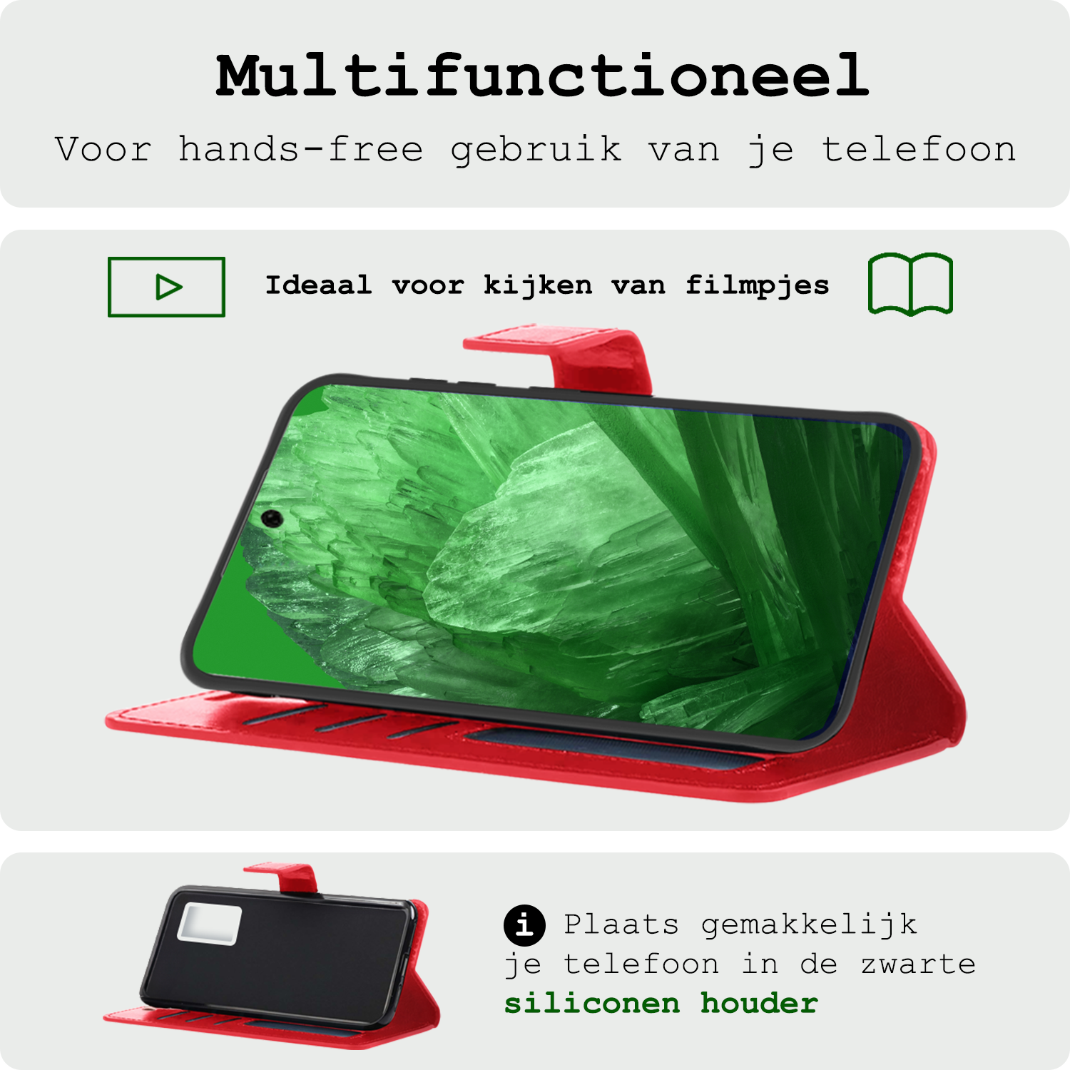 BASEY. Hoes Geschikt voor Google Pixel 8a Hoesje Bookcase Hoes Flip Case Book Cover - Hoesje Geschikt voor Google Pixel 8a Hoes Book Case Hoesje - Rood