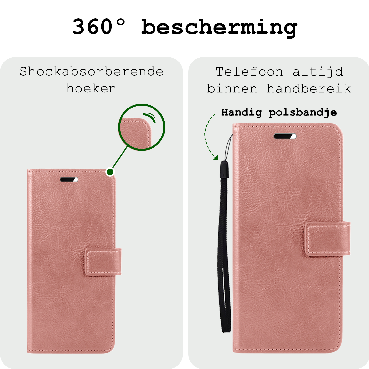 BASEY. Hoes Geschikt voor Google Pixel 8a Hoesje Bookcase Hoes Flip Case Book Cover - Hoesje Geschikt voor Google Pixel 8a Hoes Book Case Hoesje - Rosé goud