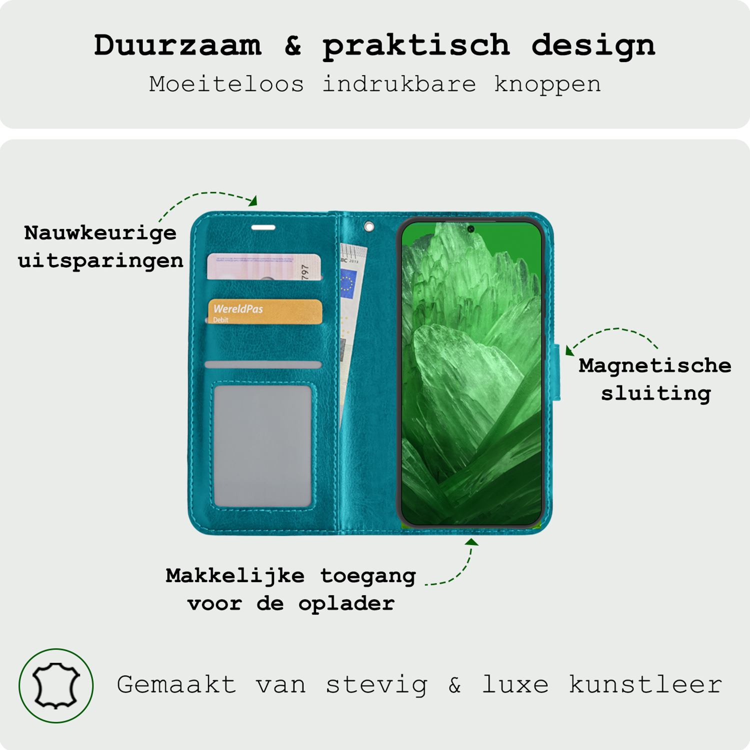 BASEY. Hoes Geschikt voor Google Pixel 8a Hoesje Bookcase Hoes Flip Case Book Cover - Hoesje Geschikt voor Google Pixel 8a Hoes Book Case Hoesje - Turquoise