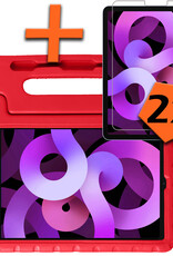 Nomfy Hoes Geschikt voor iPad Air 6 (11 inch) Hoes Bumper Kindvriendelijk Kids Case Kinderhoes Met 2x Screenprotector - Hoesje Geschikt voor iPad Air 2024 (11 inch) Hoesje Shockproof Cover Hoes - Rood