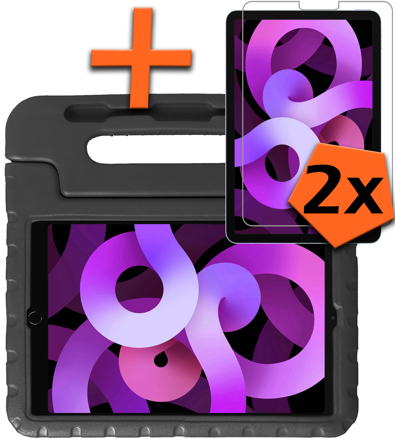 Nomfy Hoes Geschikt voor iPad Air 6 (11 inch) Hoes Bumper Kindvriendelijk Kids Case Kinderhoes Met 2x Screenprotector - Hoesje Geschikt voor iPad Air 2024 (11 inch) Hoesje Shockproof Cover Hoes - Zwart