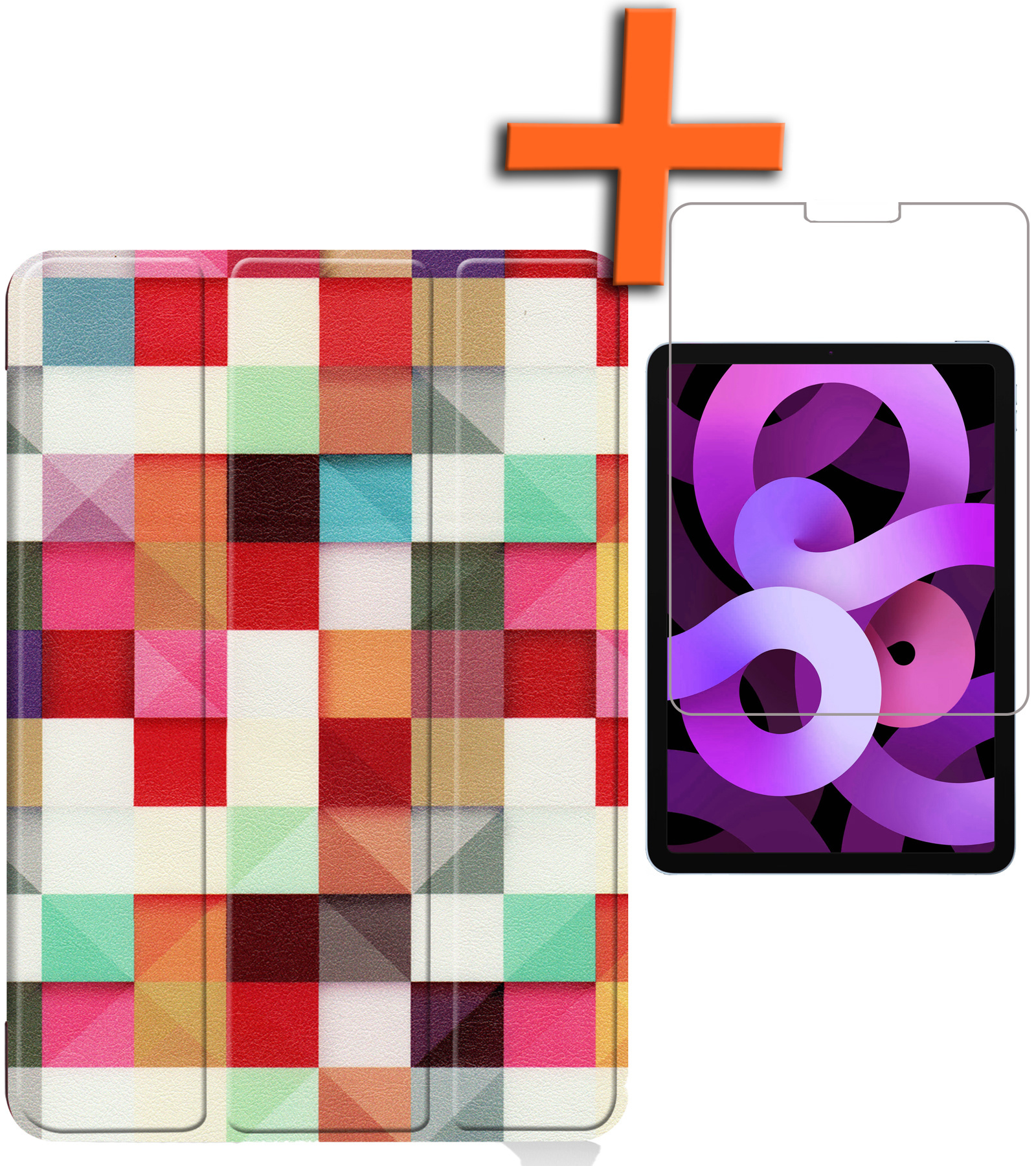 Nomfy Hoes Geschikt voor iPad Air 6 (11 inch) Hoes Tri-fold Tablet Hoesje Case Met Screenprotector - Hoesje Geschikt voor iPad Air 2024 (11 inch) Hoesje Hardcover Bookcase - Blokken