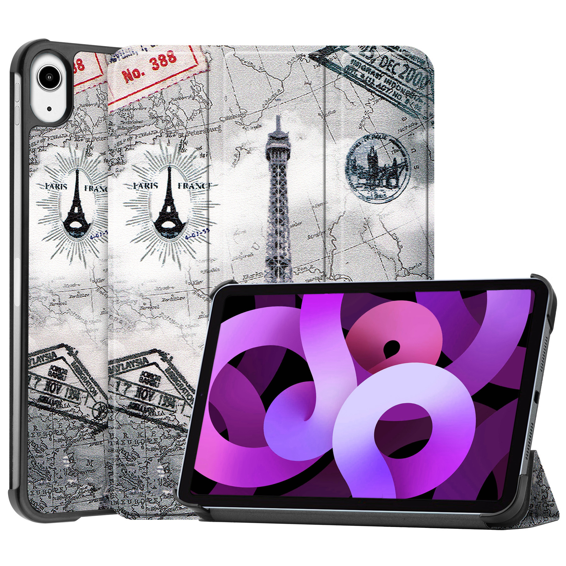 Nomfy Hoes Geschikt voor iPad Air 6 (11 inch) Hoes Tri-fold Tablet Hoesje Case Met Screenprotector - Hoesje Geschikt voor iPad Air 2024 (11 inch) Hoesje Hardcover Bookcase - Eiffeltoren