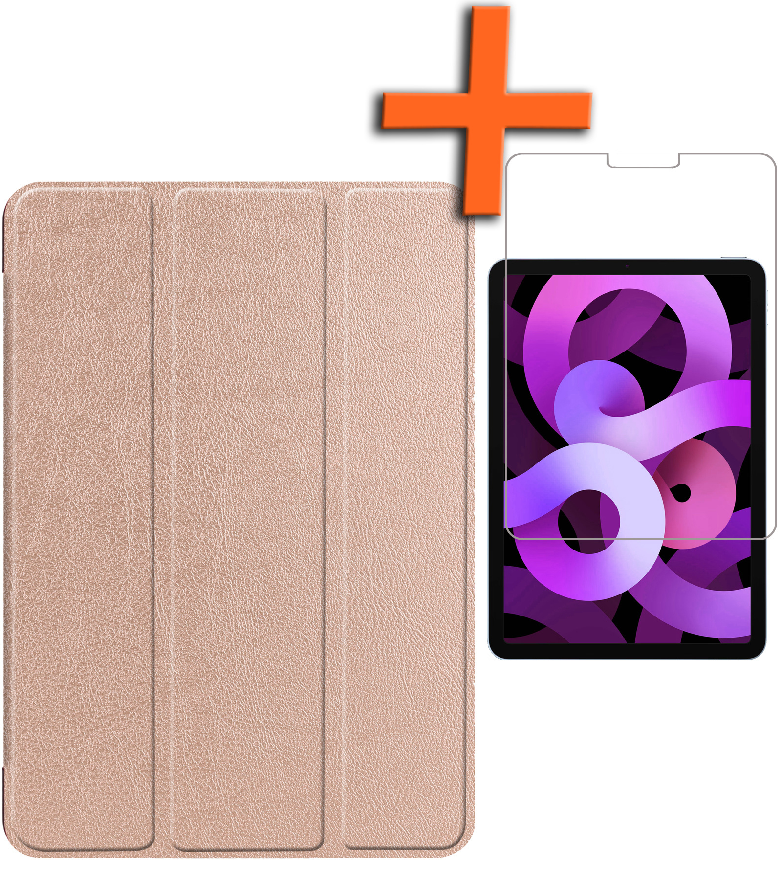 Nomfy Hoes Geschikt voor iPad Air 6 (11 inch) Hoes Tri-fold Tablet Hoesje Case Met Screenprotector - Hoesje Geschikt voor iPad Air 2024 (11 inch) Hoesje Hardcover Bookcase - Rosé goud