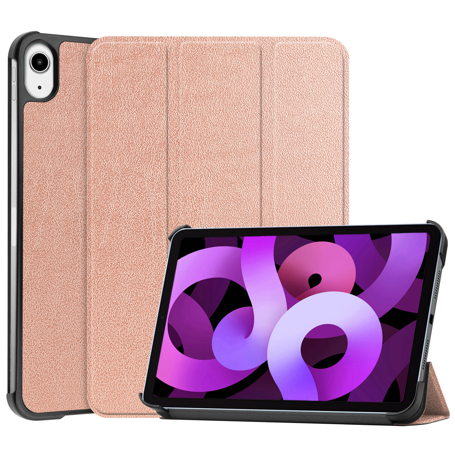 Nomfy Hoes Geschikt voor iPad Air 6 (11 inch) Hoes Tri-fold Tablet Hoesje Case Met Screenprotector - Hoesje Geschikt voor iPad Air 2024 (11 inch) Hoesje Hardcover Bookcase - Rosé goud