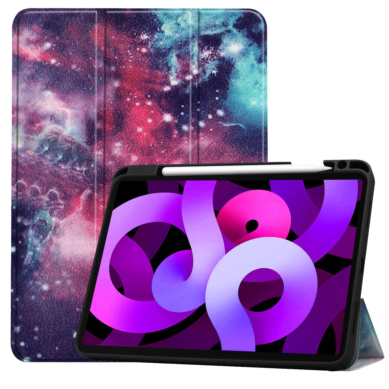 Nomfy Hoes Geschikt voor iPad Air 6 (11 inch) Hoes Tri-fold Tablet Hoesje Case Met Uitsparing Geschikt voor Apple Pencil - Hoesje Geschikt voor iPad Air 2024 (11 inch) Hoesje Hardcover Bookcase - Galaxy