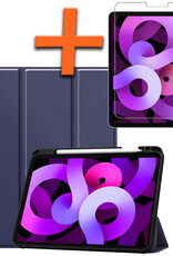 Nomfy Hoes Geschikt voor iPad Air 6 (11 inch) Hoes Tri-fold Tablet Hoesje Case Met Uitsparing Geschikt voor Apple Pencil Met Screenprotector - Hoesje Geschikt voor iPad Air 2024 (11 inch) Hoesje Hardcover Bookcase - Donkerblauw