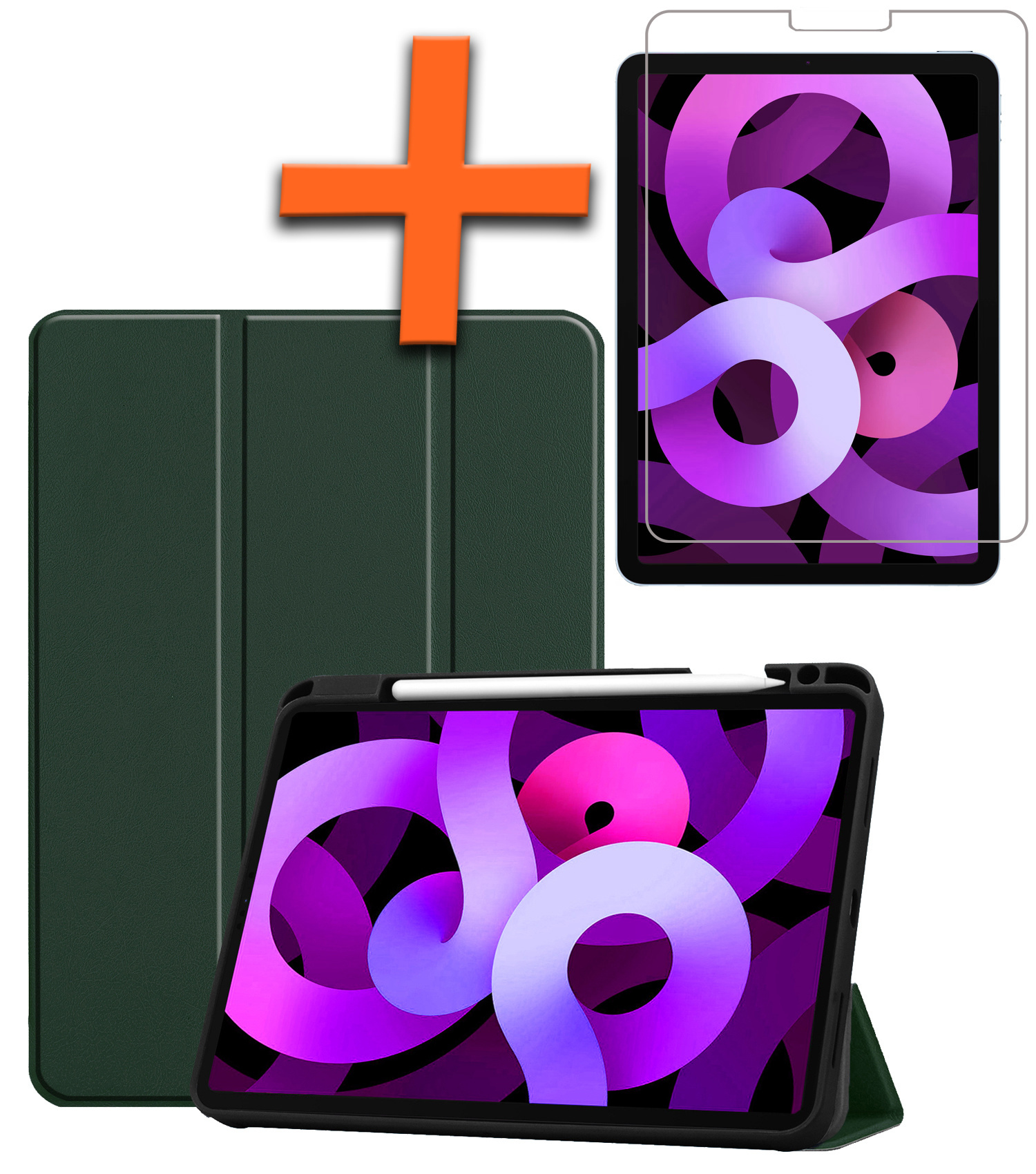 Nomfy Hoes Geschikt voor iPad Air 6 (11 inch) Hoes Tri-fold Tablet Hoesje Case Met Uitsparing Geschikt voor Apple Pencil Met Screenprotector - Hoesje Geschikt voor iPad Air 2024 (11 inch) Hoesje Hardcover Bookcase - Donkergroen