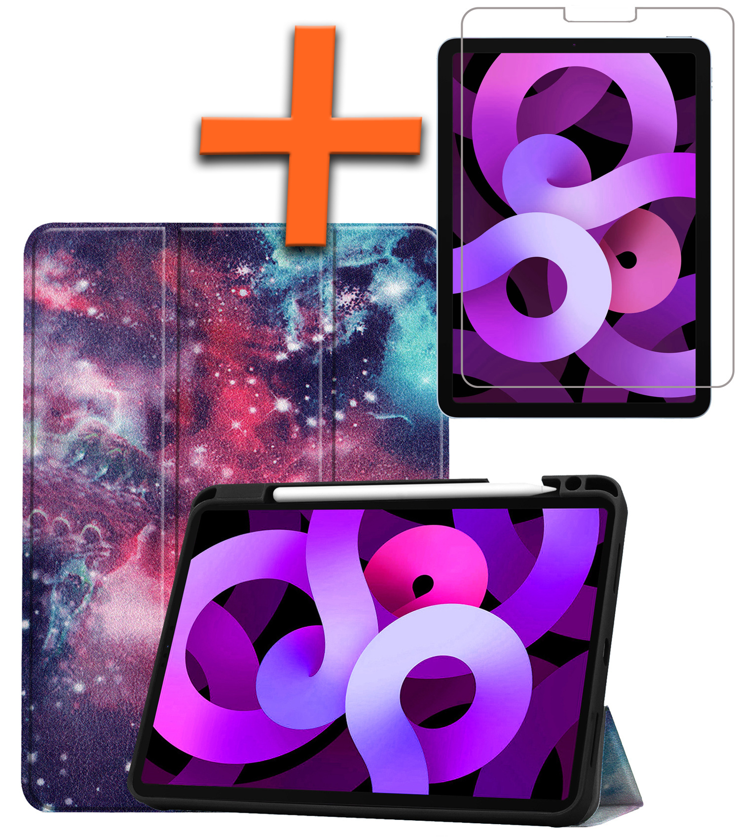 Nomfy Hoes Geschikt voor iPad Air 6 (11 inch) Hoes Tri-fold Tablet Hoesje Case Met Uitsparing Geschikt voor Apple Pencil Met Screenprotector - Hoesje Geschikt voor iPad Air 2024 (11 inch) Hoesje Hardcover Bookcase - Galaxy