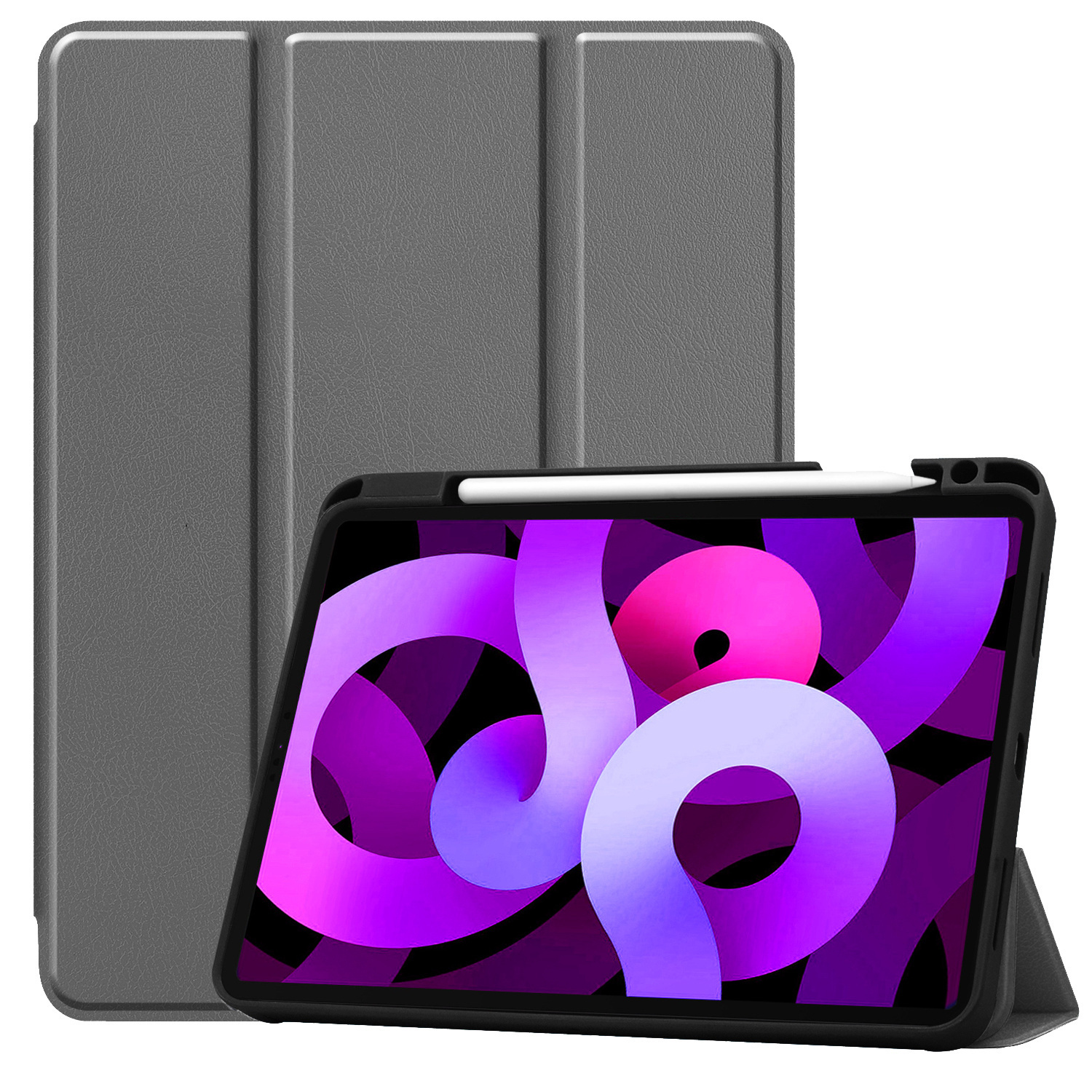 Nomfy Hoes Geschikt voor iPad Air 6 (11 inch) Hoes Tri-fold Tablet Hoesje Case Met Uitsparing Geschikt voor Apple Pencil Met Screenprotector - Hoesje Geschikt voor iPad Air 2024 (11 inch) Hoesje Hardcover Bookcase - Grijs