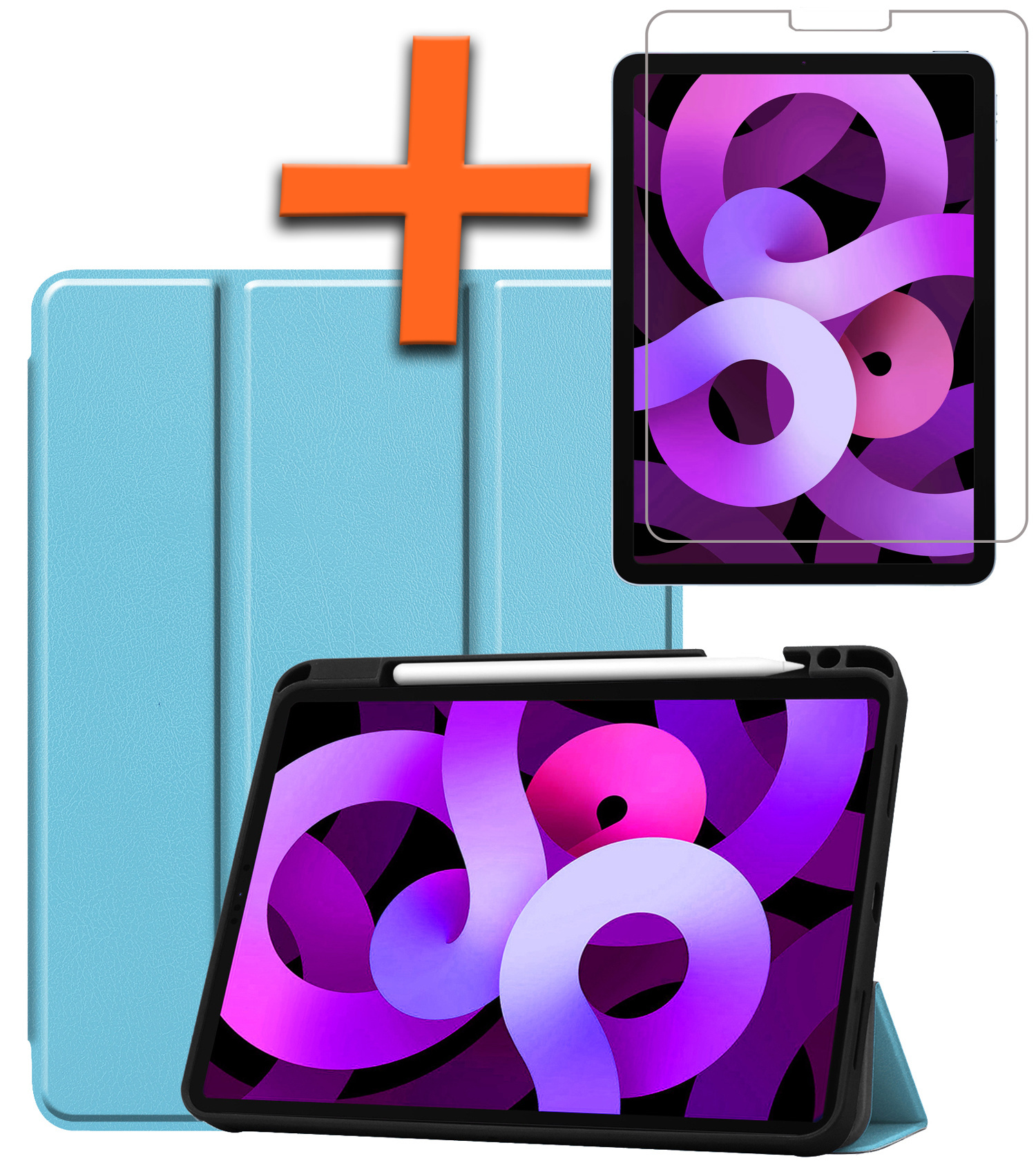 Nomfy Hoes Geschikt voor iPad Air 6 (11 inch) Hoes Tri-fold Tablet Hoesje Case Met Uitsparing Geschikt voor Apple Pencil Met Screenprotector - Hoesje Geschikt voor iPad Air 2024 (11 inch) Hoesje Hardcover Bookcase - Lichtblauw