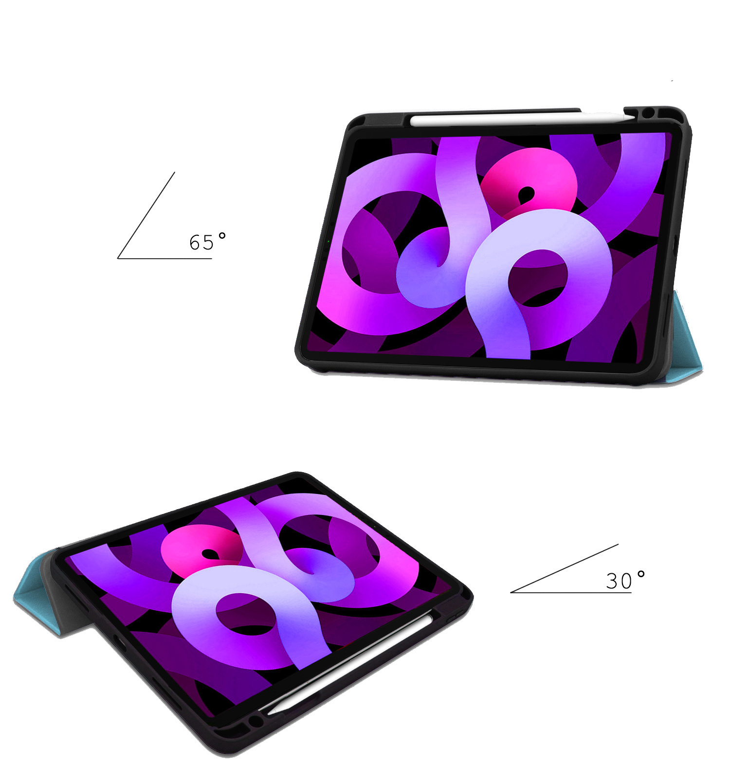 Nomfy Hoes Geschikt voor iPad Air 6 (11 inch) Hoes Tri-fold Tablet Hoesje Case Met Uitsparing Geschikt voor Apple Pencil Met Screenprotector - Hoesje Geschikt voor iPad Air 2024 (11 inch) Hoesje Hardcover Bookcase - Lichtblauw