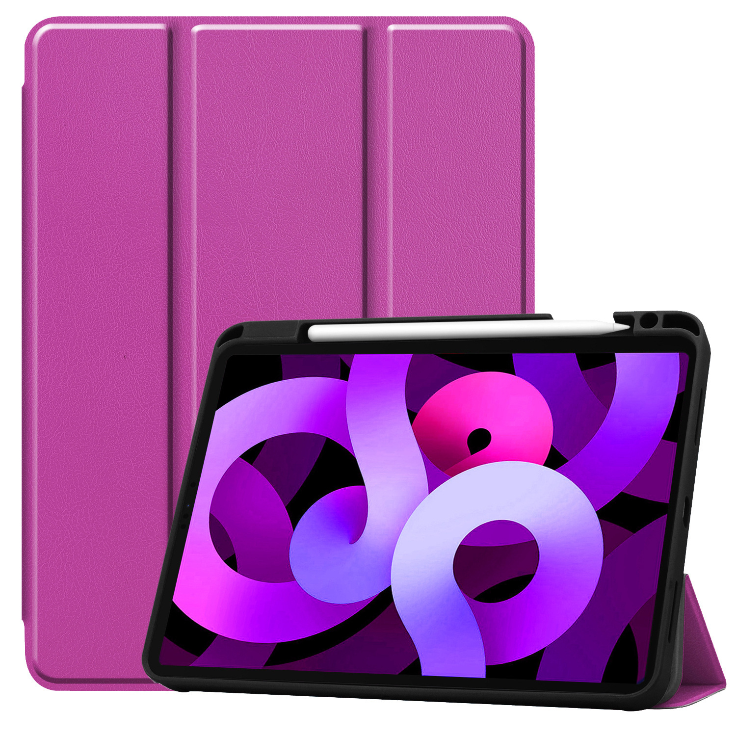 Nomfy Hoes Geschikt voor iPad Air 6 (11 inch) Hoes Tri-fold Tablet Hoesje Case Met Uitsparing Geschikt voor Apple Pencil Met Screenprotector - Hoesje Geschikt voor iPad Air 2024 (11 inch) Hoesje Hardcover Bookcase - Paars