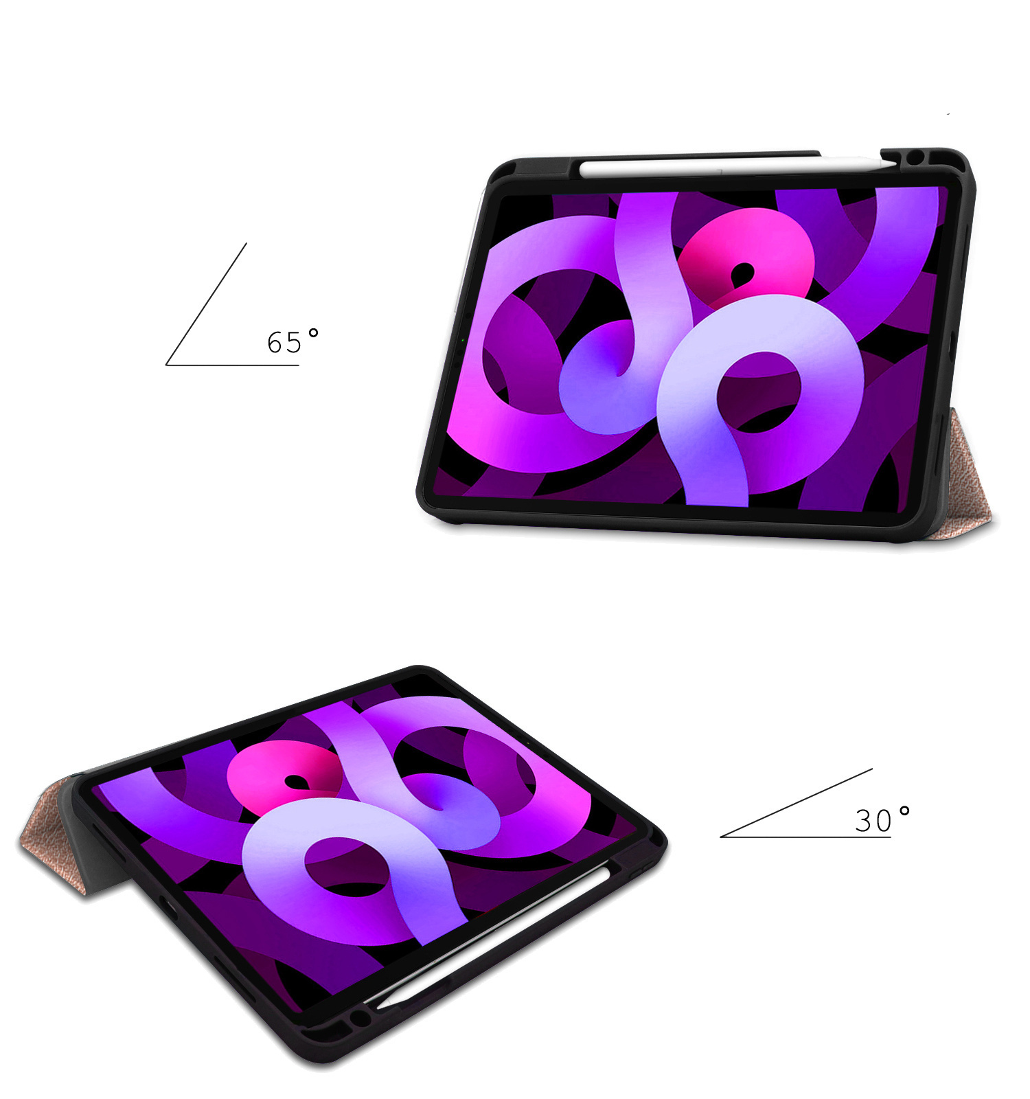 Nomfy Hoes Geschikt voor iPad Air 6 (11 inch) Hoes Tri-fold Tablet Hoesje Case Met Uitsparing Geschikt voor Apple Pencil Met Screenprotector - Hoesje Geschikt voor iPad Air 2024 (11 inch) Hoesje Hardcover Bookcase - Rosé goud