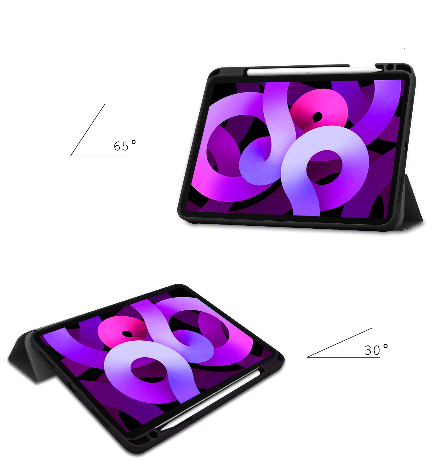 Nomfy Hoes Geschikt voor iPad Air 6 (11 inch) Hoes Tri-fold Tablet Hoesje Case Met Uitsparing Geschikt voor Apple Pencil Met Screenprotector - Hoesje Geschikt voor iPad Air 2024 (11 inch) Hoesje Hardcover Bookcase - Zwart