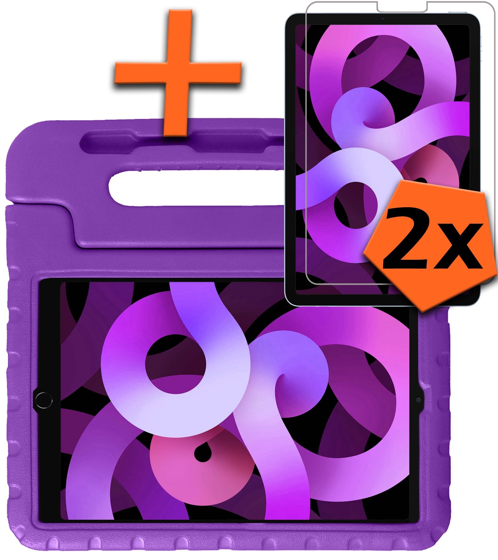 Nomfy Hoes Geschikt voor iPad Air 6 (13 inch) Hoes Bumper Kindvriendelijk Kids Case Kinderhoes Met 2x Screenprotector - Hoesje Geschikt voor iPad Air 2024 (13 inch) Hoesje Shockproof Cover Hoes - Paars