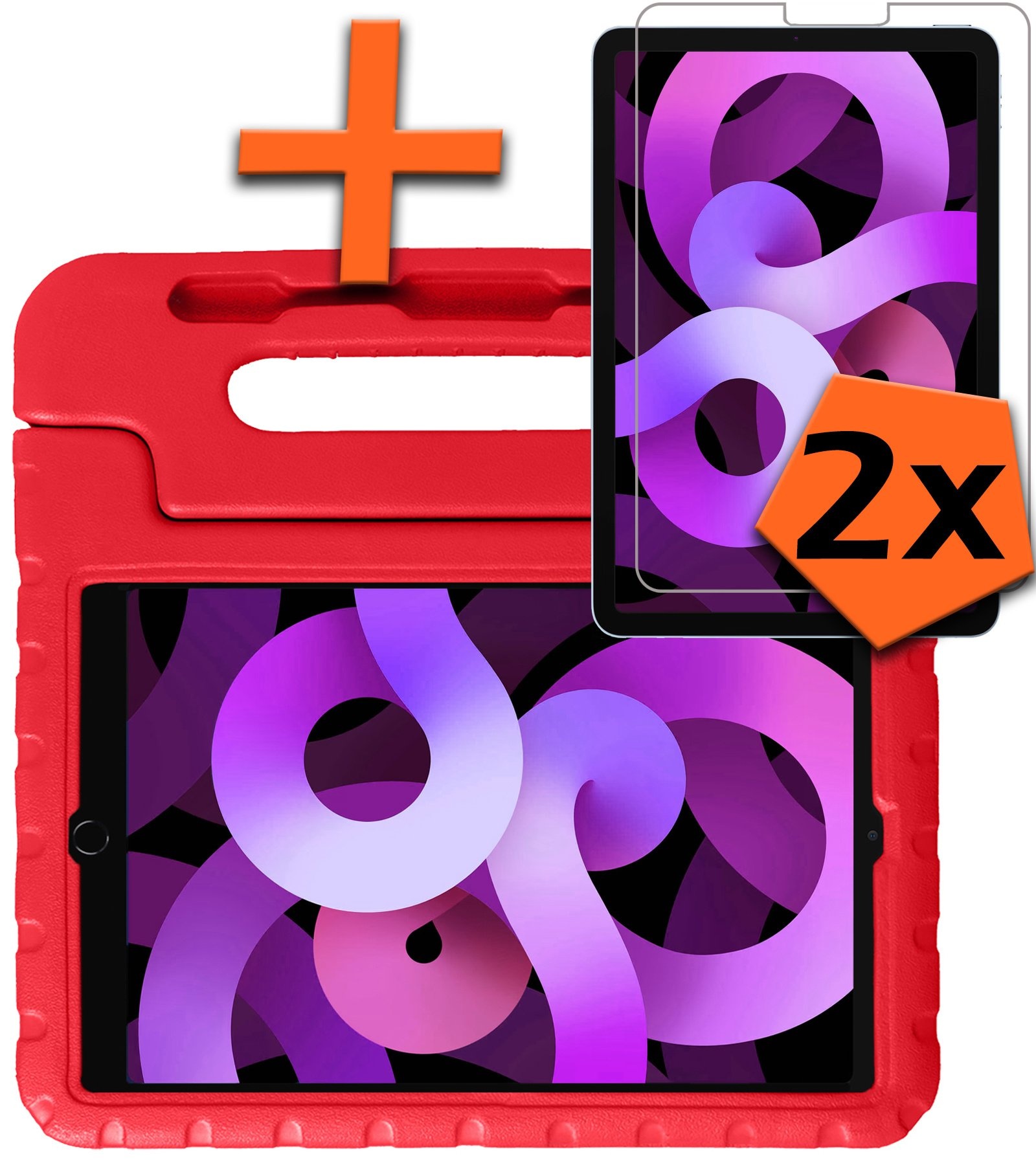 Nomfy Hoes Geschikt voor iPad Air 6 (13 inch) Hoes Bumper Kindvriendelijk Kids Case Kinderhoes Met 2x Screenprotector - Hoesje Geschikt voor iPad Air 2024 (13 inch) Hoesje Shockproof Cover Hoes - Rood