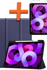 Nomfy Hoes Geschikt voor iPad Air 6 (13 inch) Hoes Tri-fold Tablet Hoesje Case Met Uitsparing Geschikt voor Apple Pencil Met Screenprotector - Hoesje Geschikt voor iPad Air 2024 (13 inch) Hoesje Hardcover Bookcase - Donkerblauw