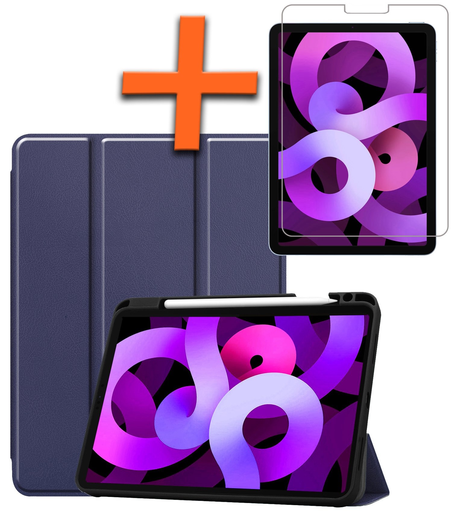 Nomfy Hoes Geschikt voor iPad Air 6 (13 inch) Hoes Tri-fold Tablet Hoesje Case Met Uitsparing Geschikt voor Apple Pencil Met Screenprotector - Hoesje Geschikt voor iPad Air 2024 (13 inch) Hoesje Hardcover Bookcase - Donkerblauw