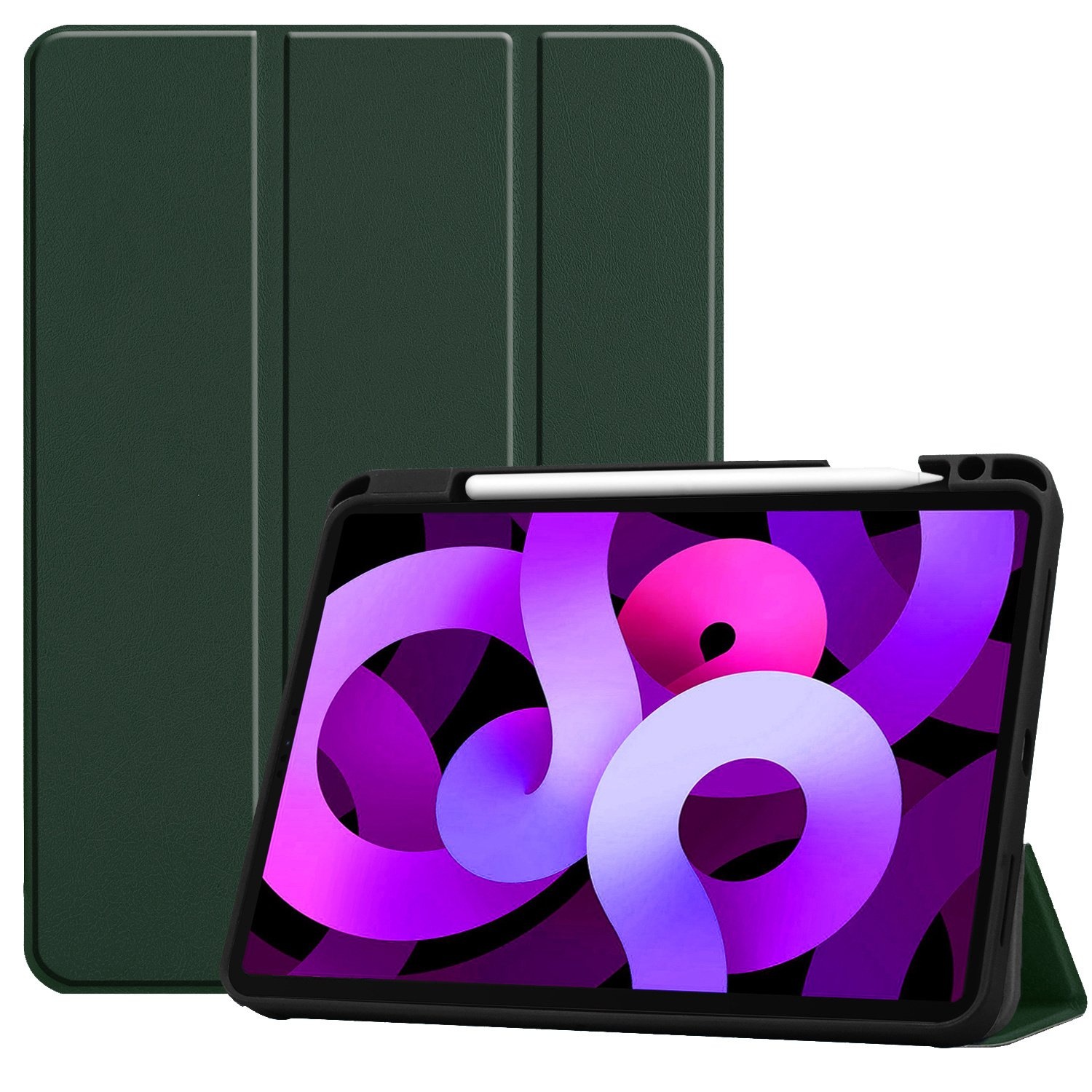 Nomfy Hoes Geschikt voor iPad Air 6 (13 inch) Hoes Tri-fold Tablet Hoesje Case Met Uitsparing Geschikt voor Apple Pencil Met Screenprotector - Hoesje Geschikt voor iPad Air 2024 (13 inch) Hoesje Hardcover Bookcase - Donkergroen