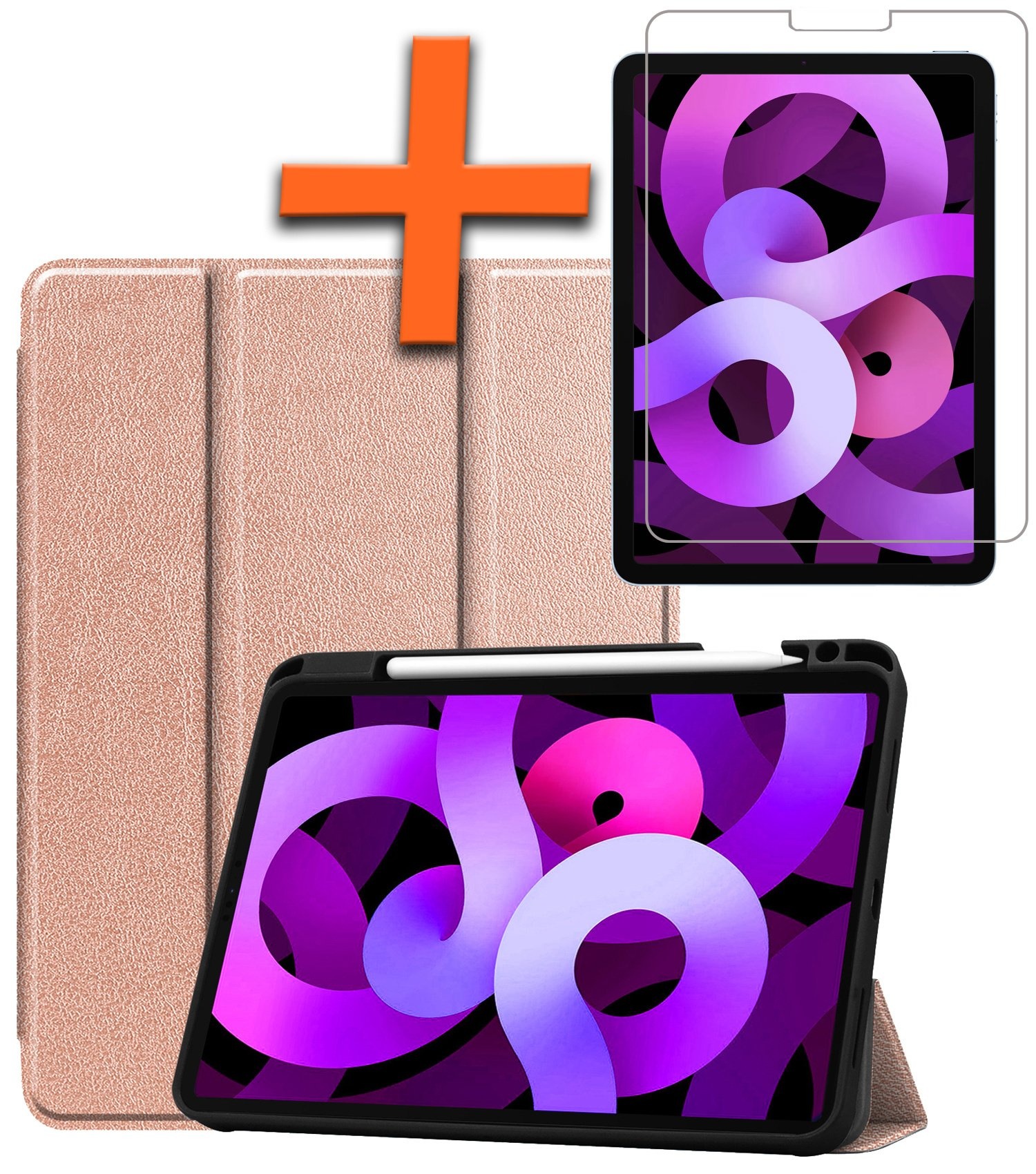 Nomfy Hoes Geschikt voor iPad Air 6 (13 inch) Hoes Tri-fold Tablet Hoesje Case Met Uitsparing Geschikt voor Apple Pencil Met Screenprotector - Hoesje Geschikt voor iPad Air 2024 (13 inch) Hoesje Hardcover Bookcase - Rosé goud