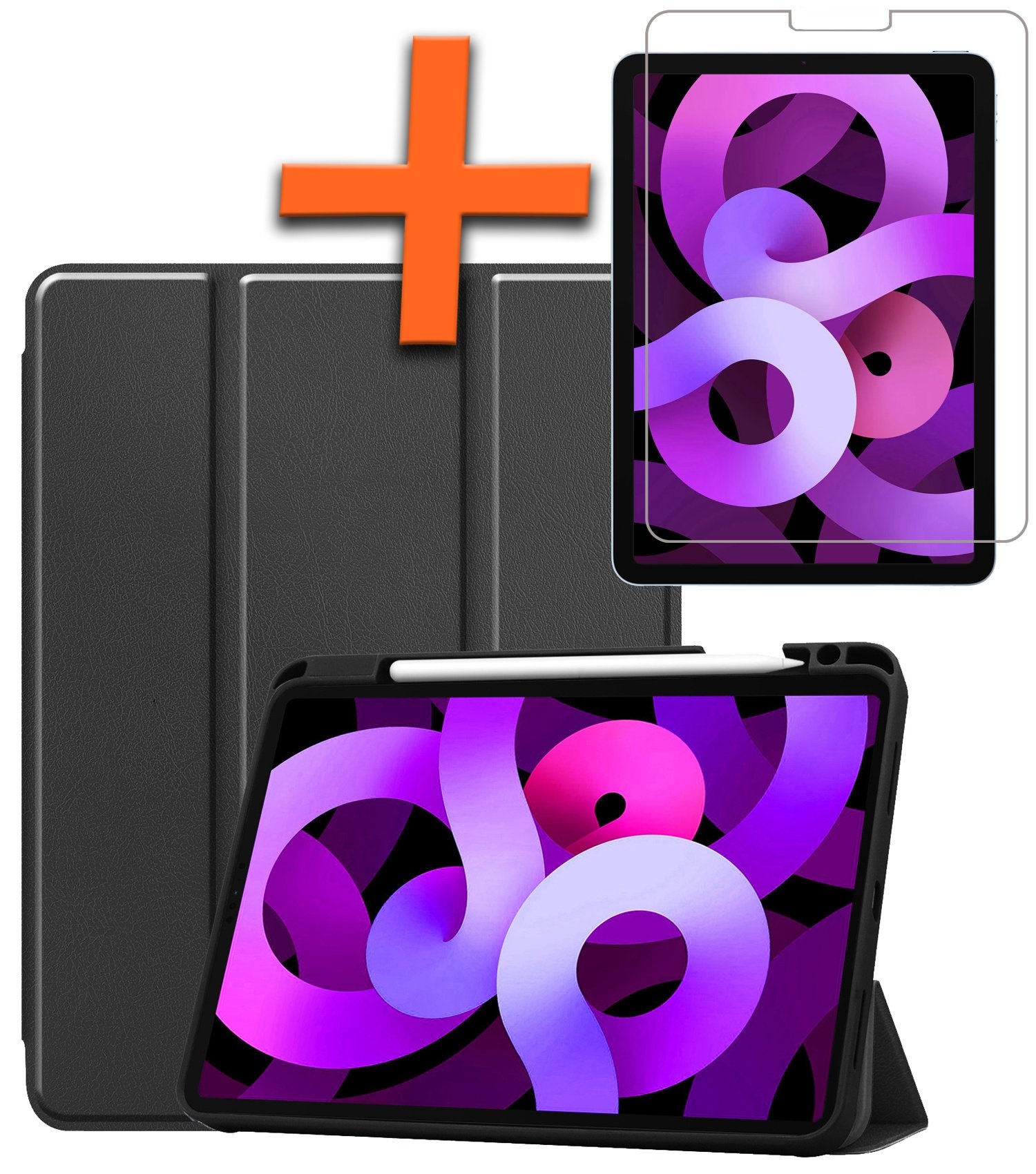 Nomfy Hoes Geschikt voor iPad Air 6 (13 inch) Hoes Tri-fold Tablet Hoesje Case Met Uitsparing Geschikt voor Apple Pencil Met Screenprotector - Hoesje Geschikt voor iPad Air 2024 (13 inch) Hoesje Hardcover Bookcase - Zwart