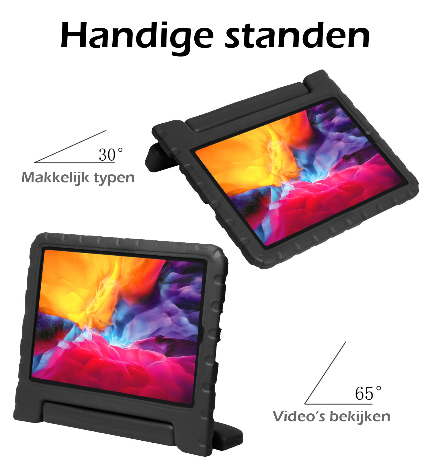Nomfy Hoes Geschikt voor iPad Pro 2024 (11 inch) Hoes Bumper Kindvriendelijk Kids Case Kinderhoes Met Screenprotector - Hoesje Geschikt voor iPad Pro 2024 11 inch (7e generatie) Hoesje Shockproof Cover Hoes - Zwart