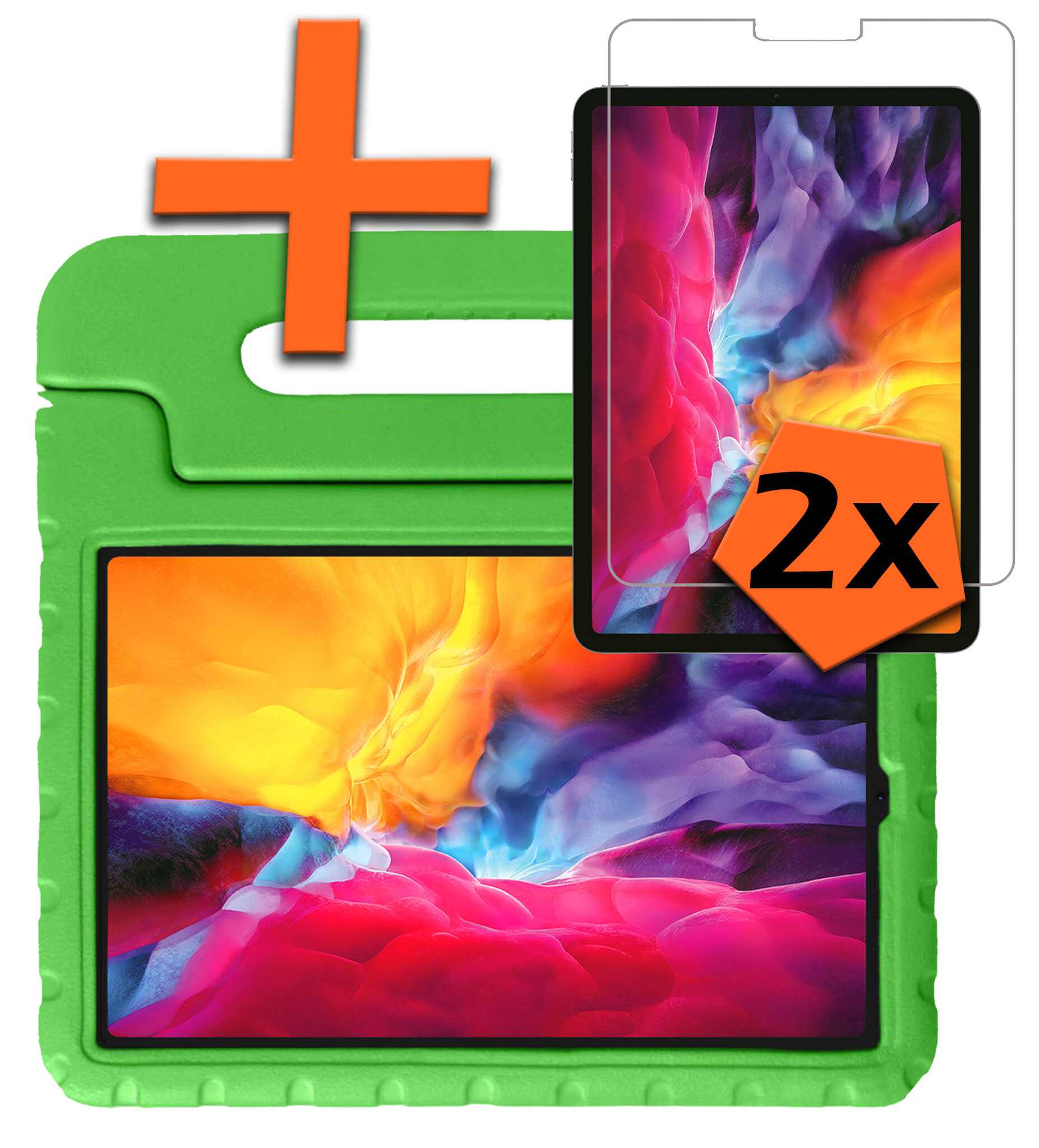 Nomfy Hoes Geschikt voor iPad Pro 2024 (11 inch) Hoes Bumper Kindvriendelijk Kids Case Kinderhoes Met 2x Screenprotector - Hoesje Geschikt voor iPad Pro 2024 11 inch (7e generatie) Hoesje Shockproof Cover Hoes - Groen