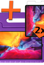 Nomfy Hoes Geschikt voor iPad Pro 2024 (11 inch) Hoes Bumper Kindvriendelijk Kids Case Kinderhoes Met 2x Screenprotector - Hoesje Geschikt voor iPad Pro 2024 11 inch (7e generatie) Hoesje Shockproof Cover Hoes - Paars