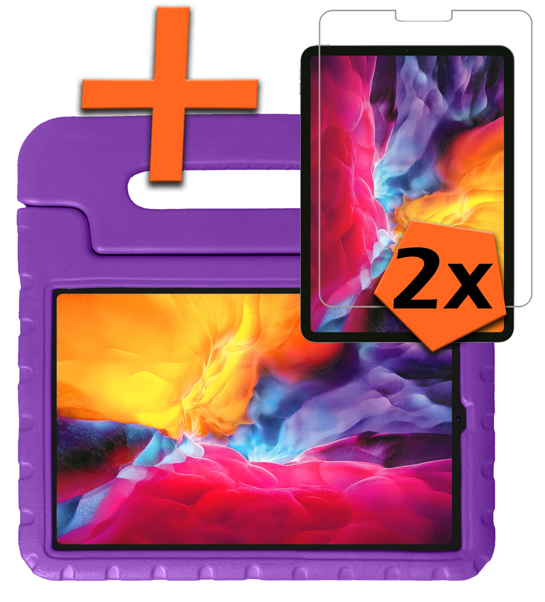 Nomfy Hoes Geschikt voor iPad Pro 2024 (11 inch) Hoes Bumper Kindvriendelijk Kids Case Kinderhoes Met 2x Screenprotector - Hoesje Geschikt voor iPad Pro 2024 11 inch (7e generatie) Hoesje Shockproof Cover Hoes - Paars