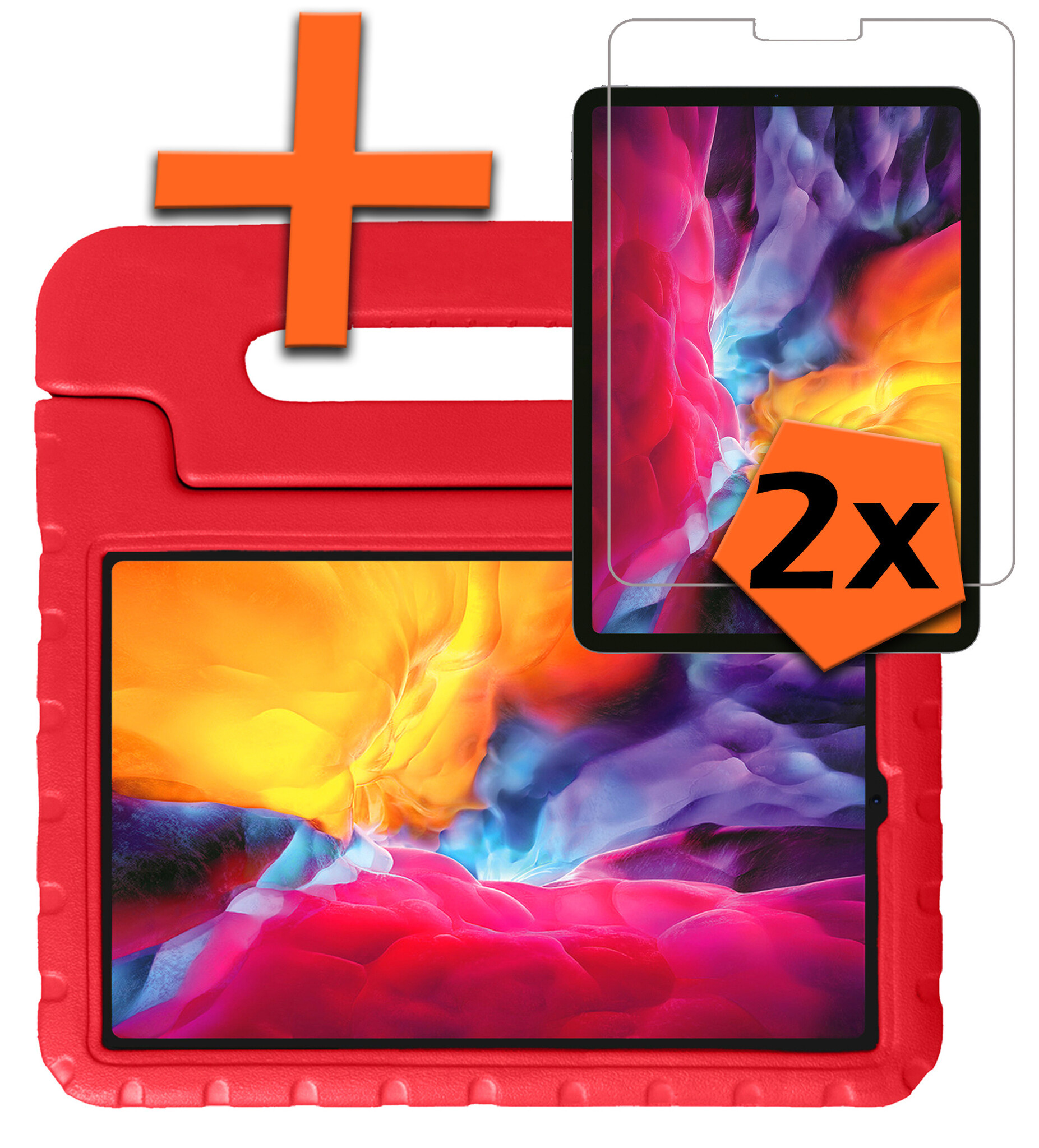 Nomfy Hoes Geschikt voor iPad Pro 2024 (11 inch) Hoes Bumper Kindvriendelijk Kids Case Kinderhoes Met 2x Screenprotector - Hoesje Geschikt voor iPad Pro 2024 11 inch (7e generatie) Hoesje Shockproof Cover Hoes - Rood
