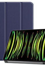 Nomfy Hoes Geschikt voor iPad Pro 2024 (11 inch) Hoes Tri-fold Tablet Hoesje Case Met Screenprotector - Hoesje Geschikt voor iPad Pro 2024 11 inch (7e generatie) Hoesje Hardcover Bookcase - Donkerblauw