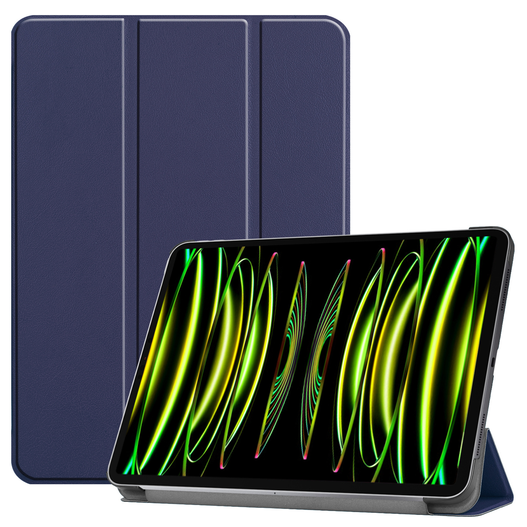 Nomfy Hoes Geschikt voor iPad Pro 2024 (11 inch) Hoes Tri-fold Tablet Hoesje Case Met Screenprotector - Hoesje Geschikt voor iPad Pro 2024 11 inch (7e generatie) Hoesje Hardcover Bookcase - Donkerblauw