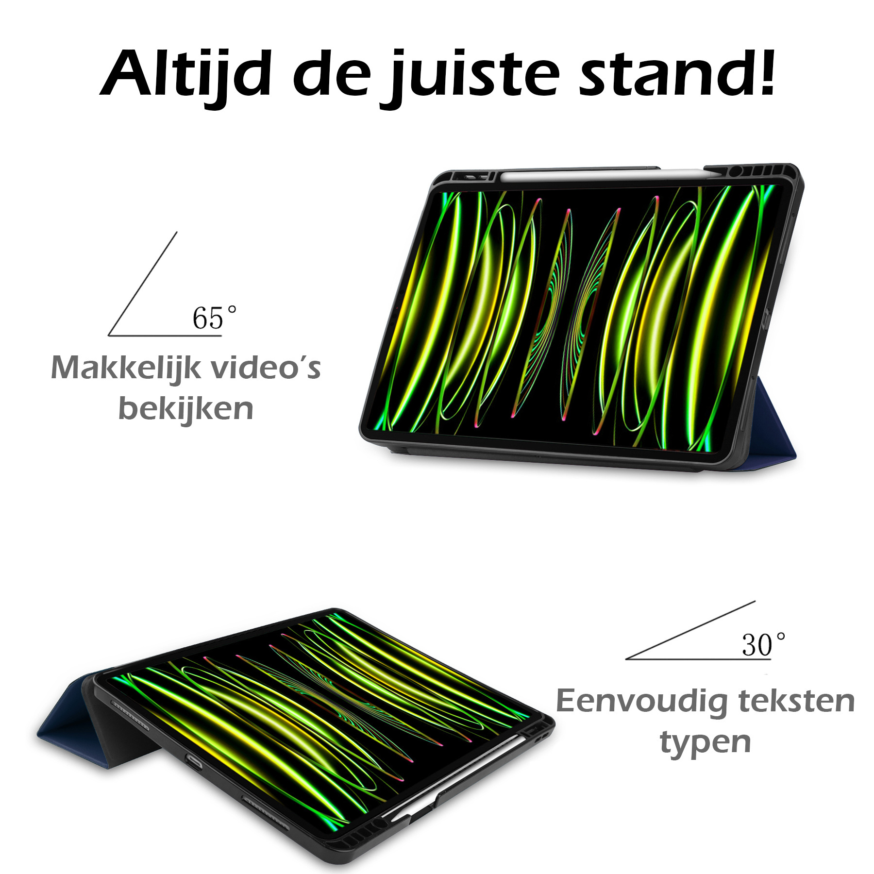 Nomfy Hoes Geschikt voor iPad Pro 2024 (11 inch) Hoes Tri-fold Tablet Hoesje Case Met Uitsparing Geschikt voor Apple Pencil - Hoesje Geschikt voor iPad Pro 2024 11 inch (7e generatie) Hoesje Hardcover Bookcase - Donkerblauw