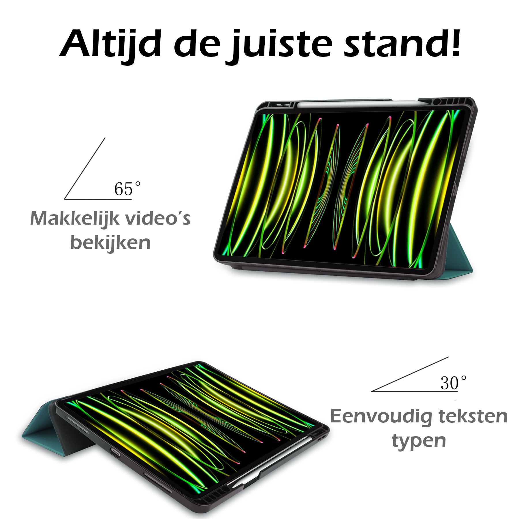 Nomfy Hoes Geschikt voor iPad Pro 2024 (11 inch) Hoes Tri-fold Tablet Hoesje Case Met Uitsparing Geschikt voor Apple Pencil - Hoesje Geschikt voor iPad Pro 2024 11 inch (7e generatie) Hoesje Hardcover Bookcase - Donkergroen