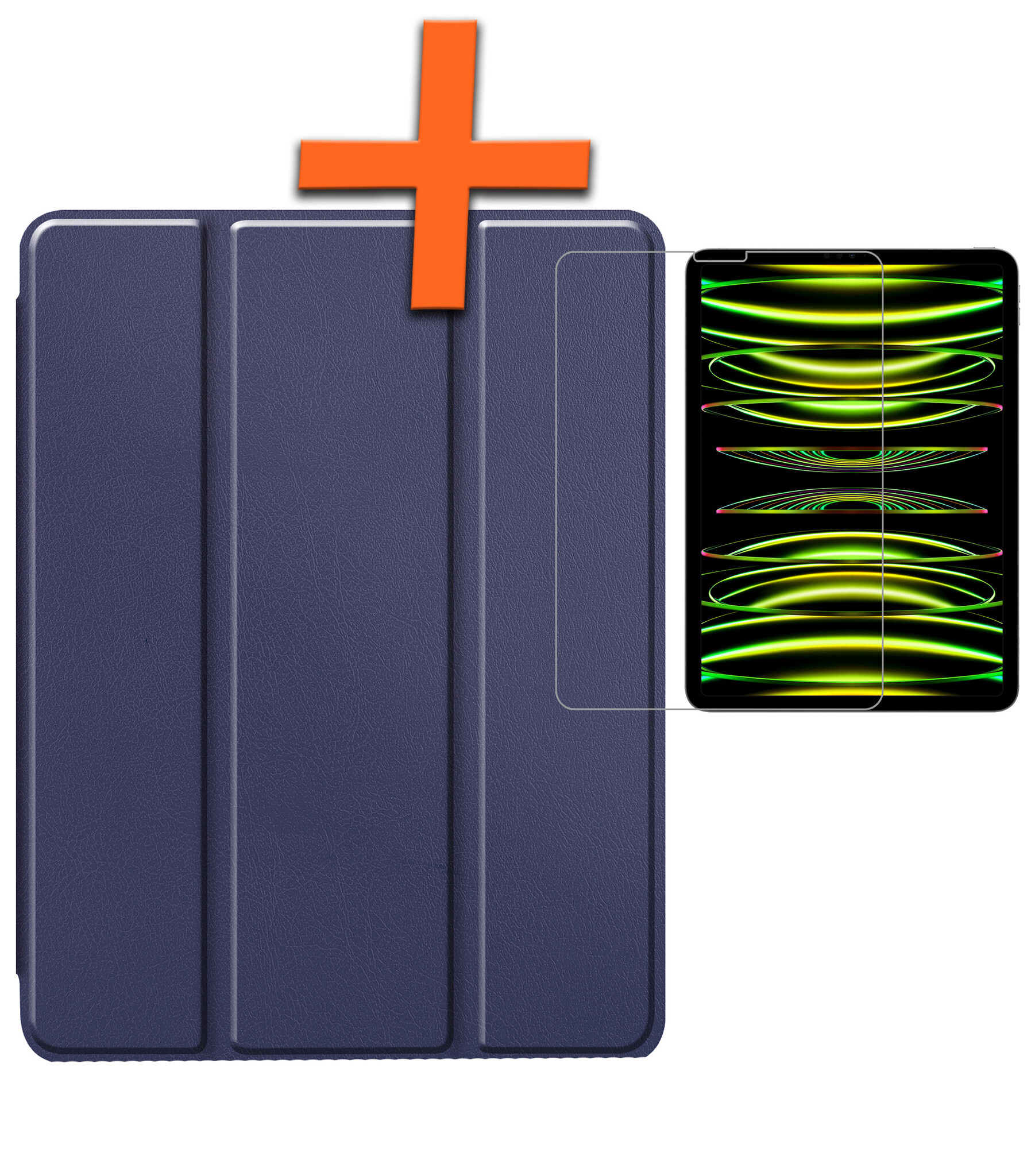 Nomfy Hoes Geschikt voor iPad Pro 2024 (11 inch) Hoes Tri-fold Tablet Hoesje Case Met Uitsparing Geschikt voor Apple Pencil Met Screenprotector - Hoesje Geschikt voor iPad Pro 2024 11 inch (7e generatie) Hoesje Hardcover Bookcase - Donkerblauw