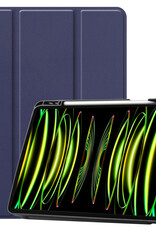Nomfy Hoes Geschikt voor iPad Pro 2024 (11 inch) Hoes Tri-fold Tablet Hoesje Case Met Uitsparing Geschikt voor Apple Pencil Met Screenprotector - Hoesje Geschikt voor iPad Pro 2024 11 inch (7e generatie) Hoesje Hardcover Bookcase - Donkerblauw