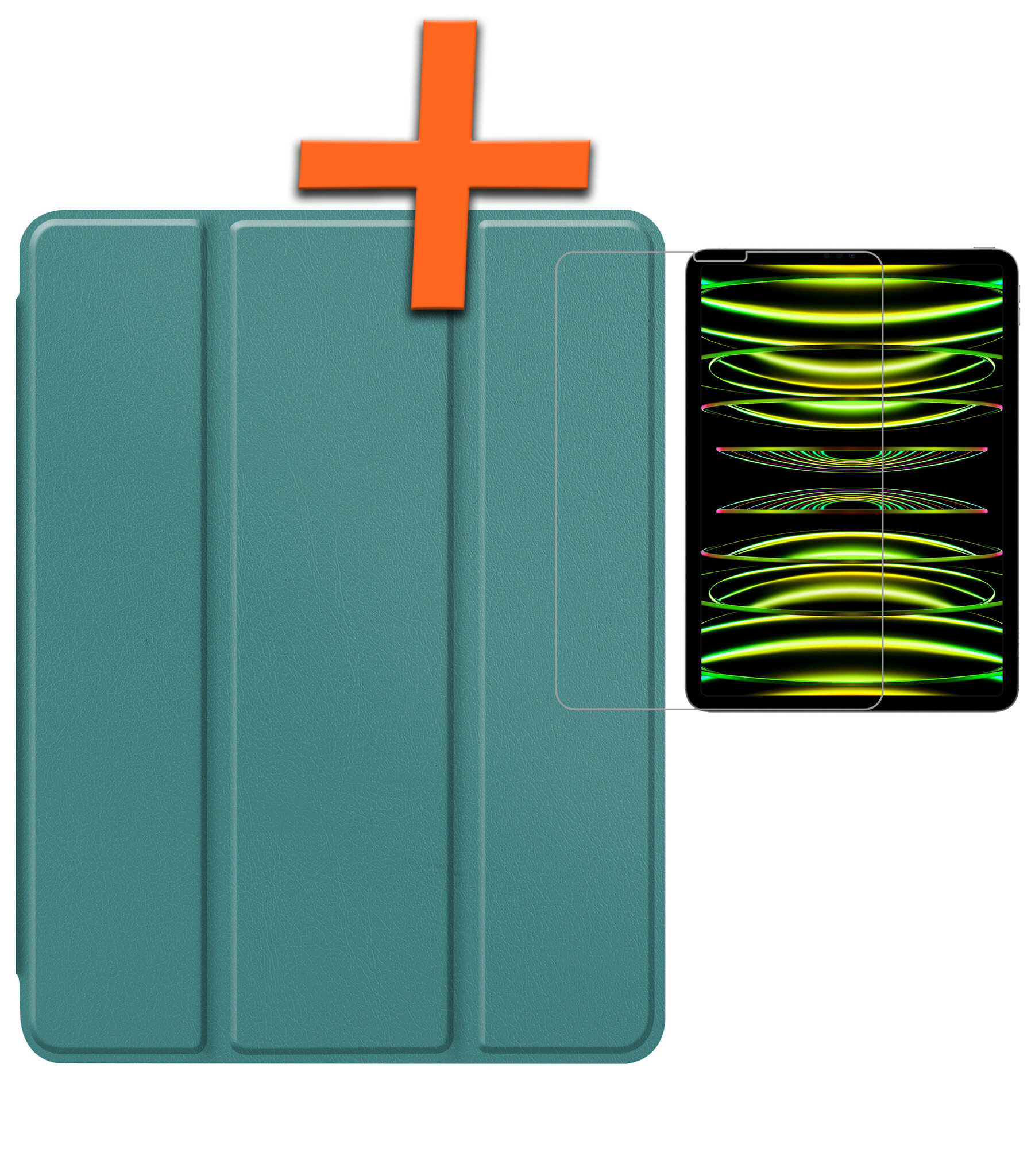 Nomfy Hoes Geschikt voor iPad Pro 2024 (11 inch) Hoes Tri-fold Tablet Hoesje Case Met Uitsparing Geschikt voor Apple Pencil Met Screenprotector - Hoesje Geschikt voor iPad Pro 2024 11 inch (7e generatie) Hoesje Hardcover Bookcase - Donkergroen