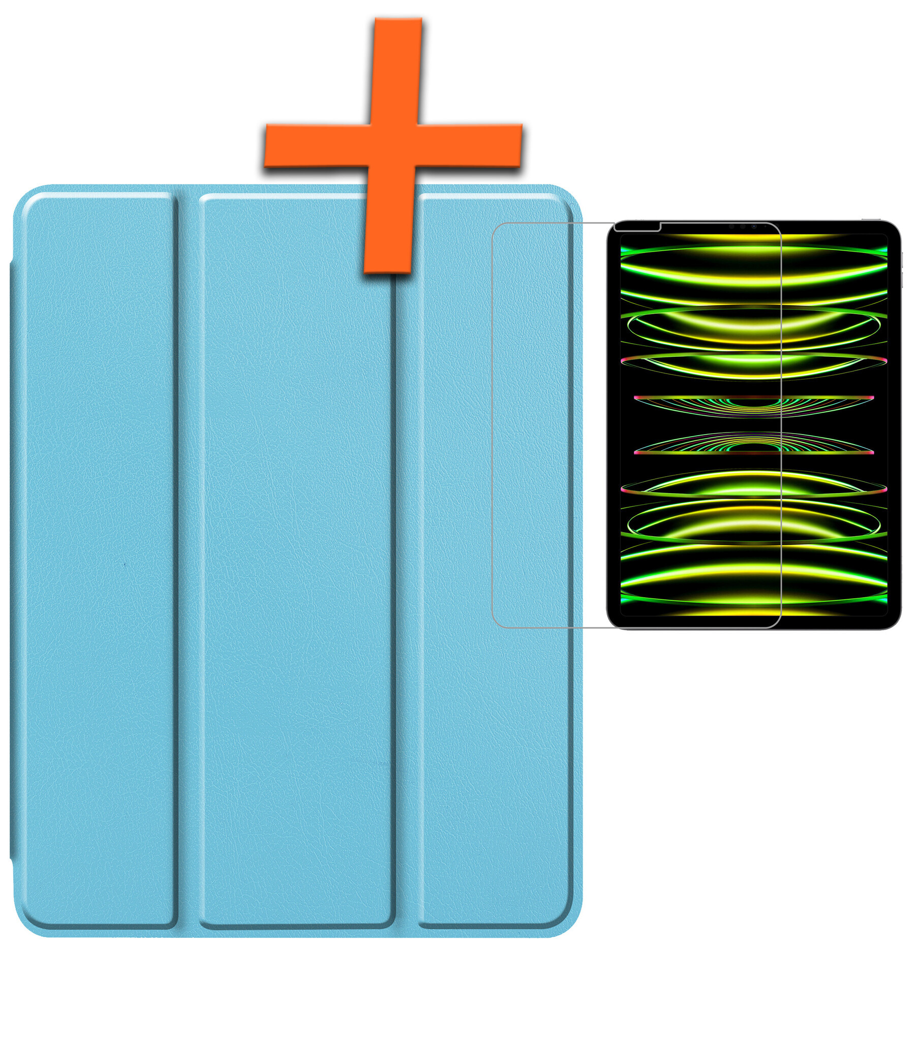 Nomfy Hoes Geschikt voor iPad Pro 2024 (11 inch) Hoes Tri-fold Tablet Hoesje Case Met Uitsparing Geschikt voor Apple Pencil Met Screenprotector - Hoesje Geschikt voor iPad Pro 2024 11 inch (7e generatie) Hoesje Hardcover Bookcase - Lichtblauw