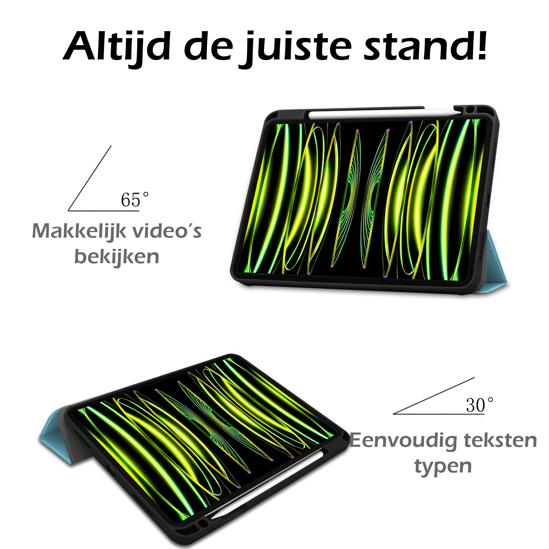 Nomfy Hoes Geschikt voor iPad Pro 2024 (11 inch) Hoes Tri-fold Tablet Hoesje Case Met Uitsparing Geschikt voor Apple Pencil Met Screenprotector - Hoesje Geschikt voor iPad Pro 2024 11 inch (7e generatie) Hoesje Hardcover Bookcase - Lichtblauw