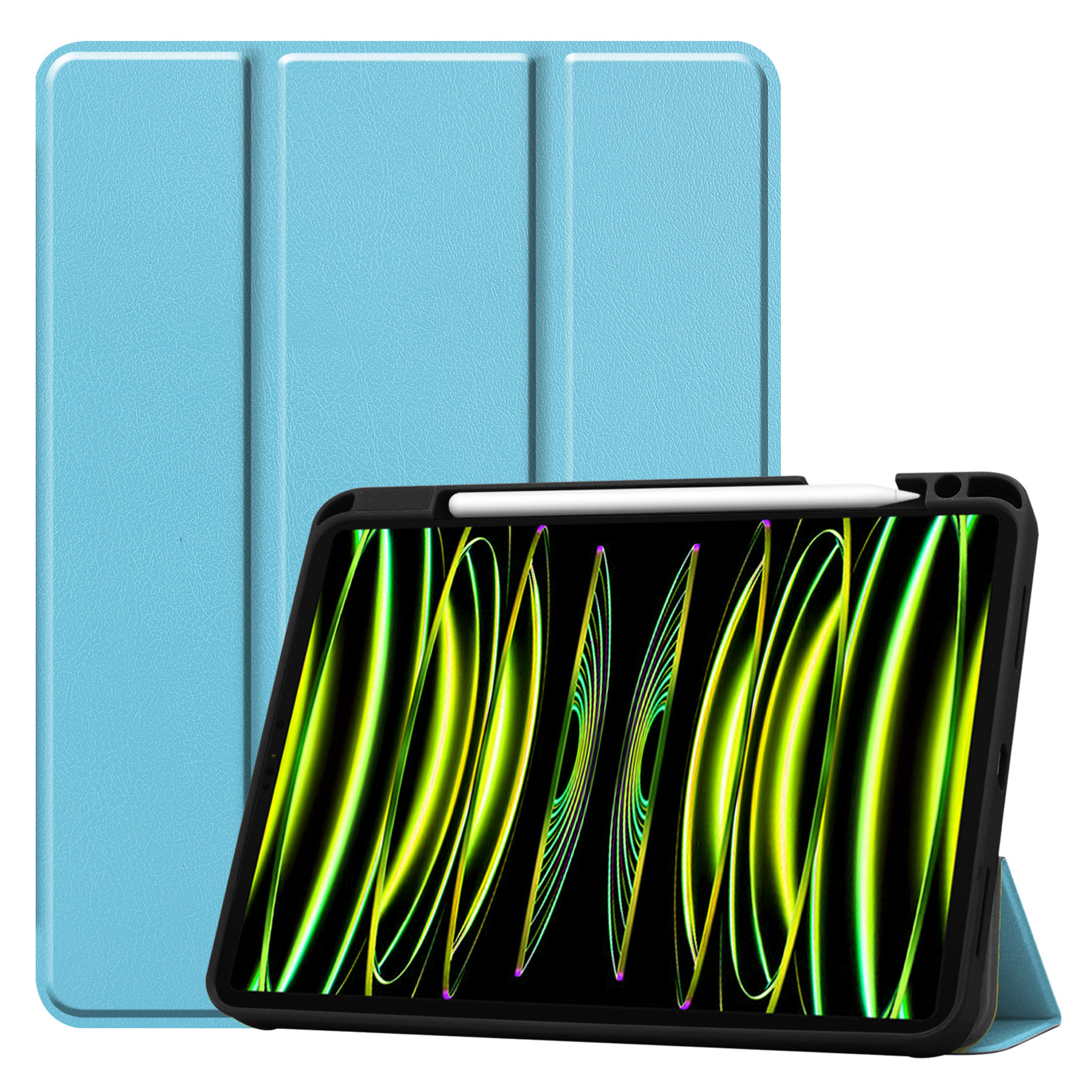 Nomfy Hoes Geschikt voor iPad Pro 2024 (11 inch) Hoes Tri-fold Tablet Hoesje Case Met Uitsparing Geschikt voor Apple Pencil Met Screenprotector - Hoesje Geschikt voor iPad Pro 2024 11 inch (7e generatie) Hoesje Hardcover Bookcase - Lichtblauw