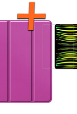 Nomfy Hoes Geschikt voor iPad Pro 2024 (11 inch) Hoes Tri-fold Tablet Hoesje Case Met Uitsparing Geschikt voor Apple Pencil Met Screenprotector - Hoesje Geschikt voor iPad Pro 2024 11 inch (7e generatie) Hoesje Hardcover Bookcase - Paars